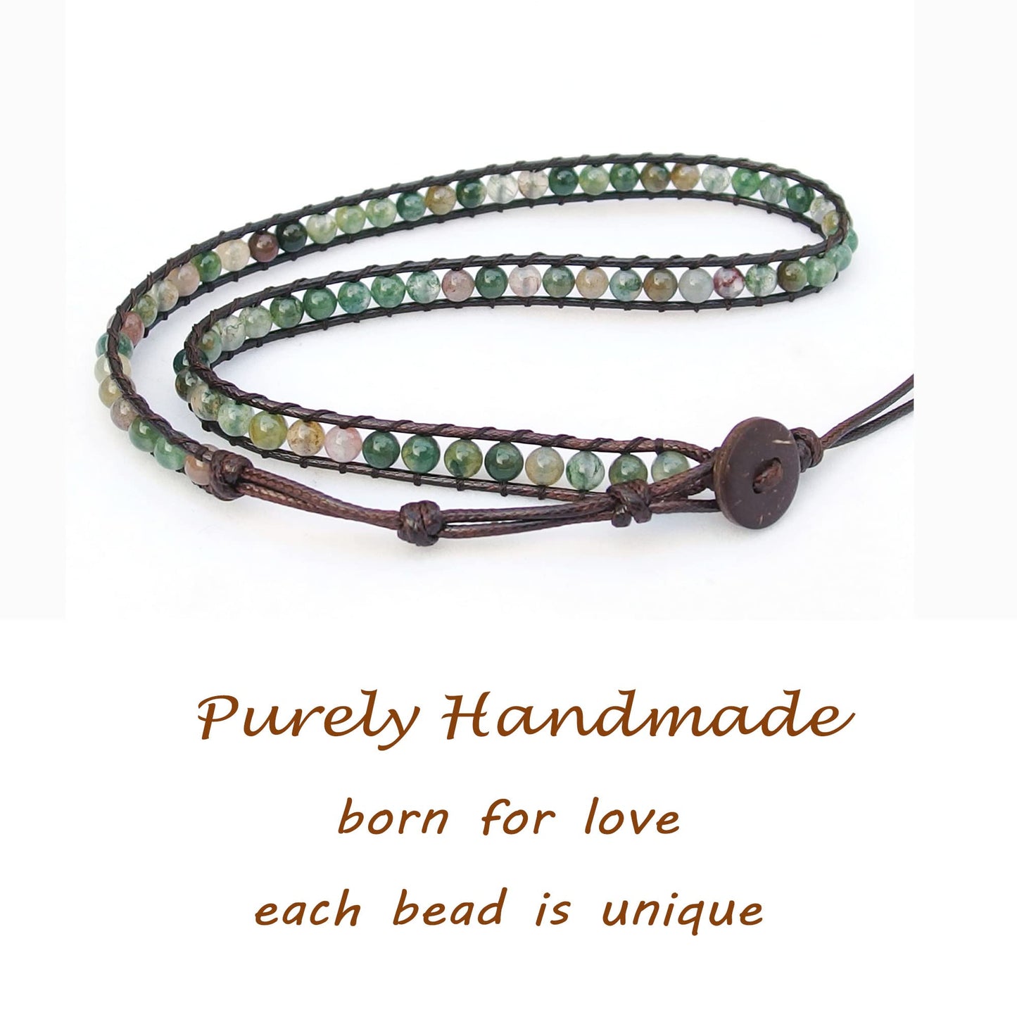 Ayriwoyi Moss Agate Wrap Bracelet for Women Indian Bracelets Leather Wrap Bracelets for Women Women’s Wrap Bracelet Handmade Jewelry Gifts for Women