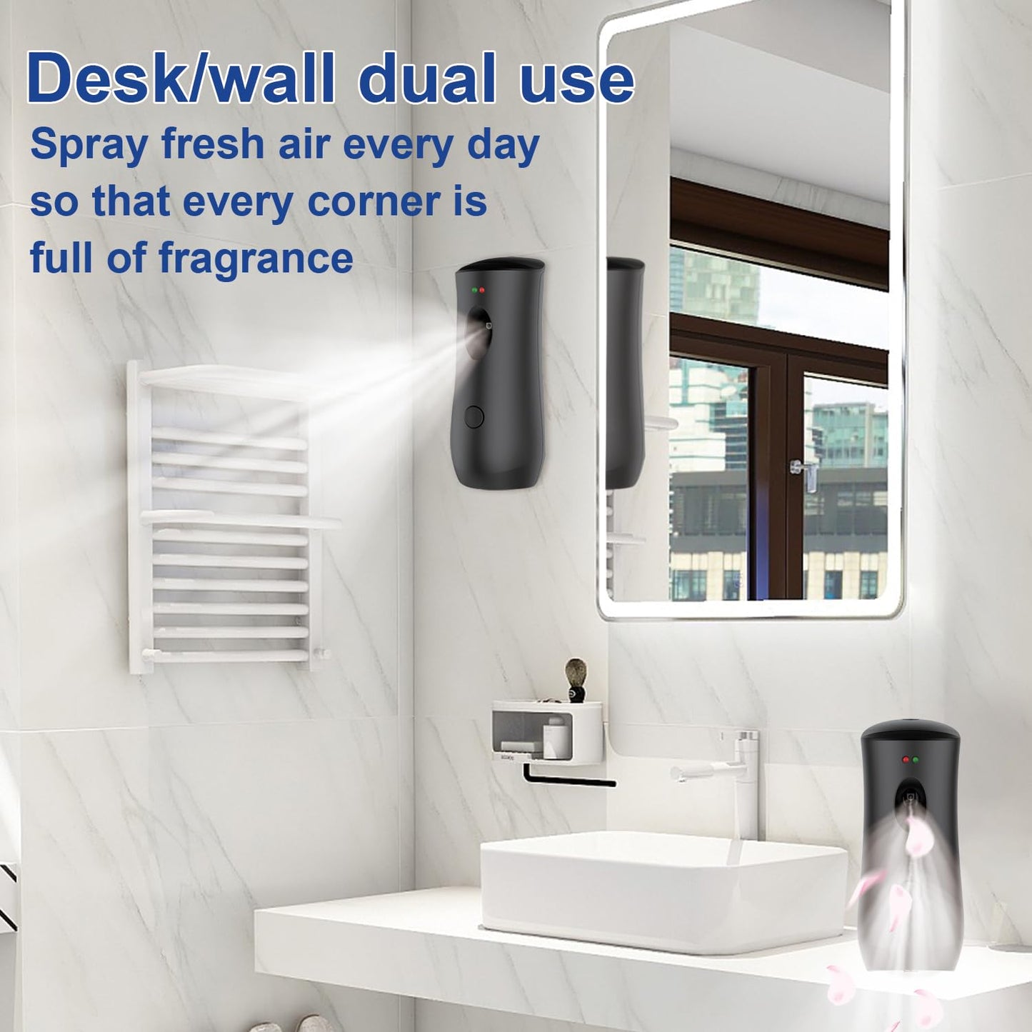 Automatic Air Freshener Spray Dispenser (2-Pack), Free Standing or Wall Mounted Adjustable Aromatherapy Machines for Home, Indoor, Bathrooms, Offices, Hotels and Commercial Places (B-01)