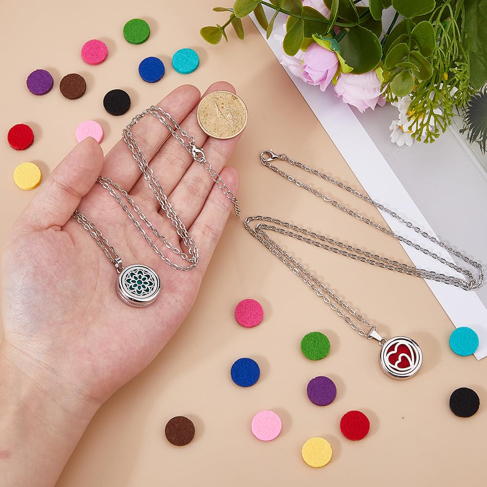 Hobbspring Necklace 2 Sets Aromatherapy Essential Oil Diffuser Necklace 2 Styles Stainless Steel Oil Pendant with Felt Pads Flower & Double Heart Aromatherapy Locket Necklaces Gift for Woman Men