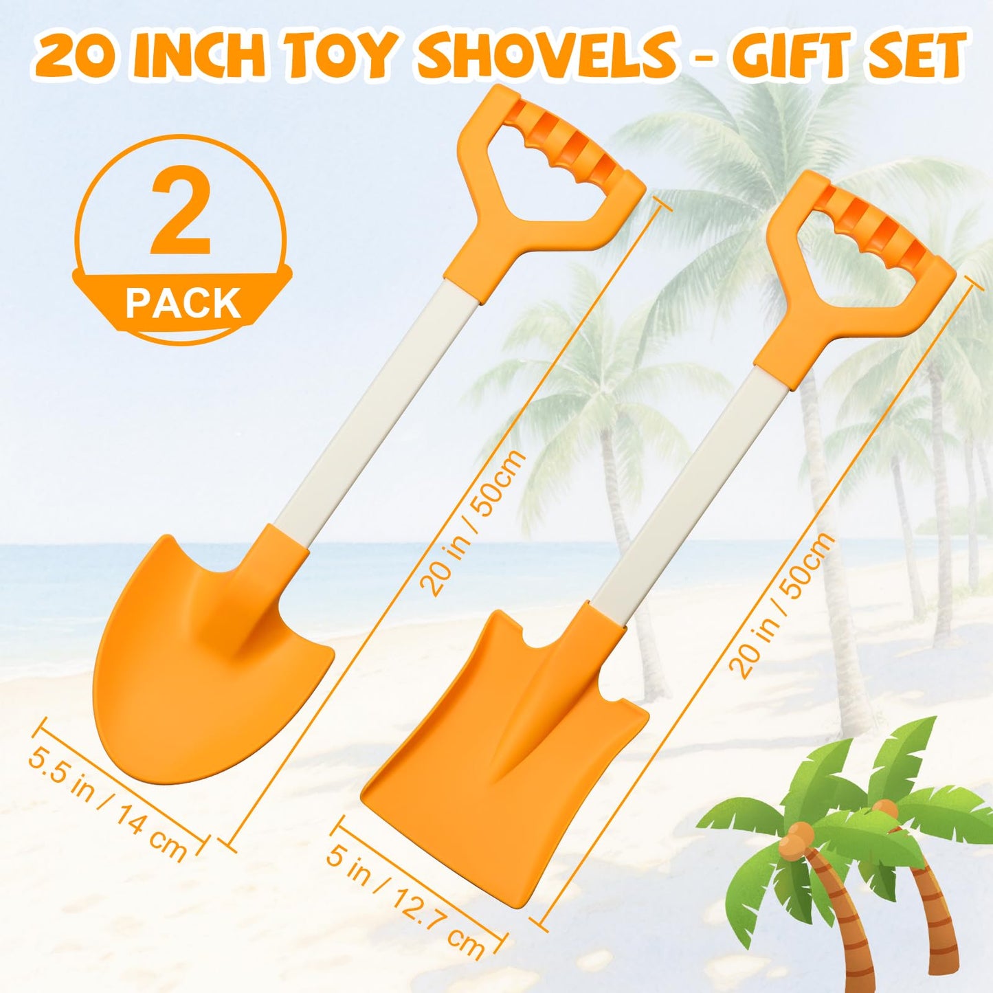 QINGLER 20” Long Sand Beach Shovels for Kids Heavy Duty Plastic Sand Scoops