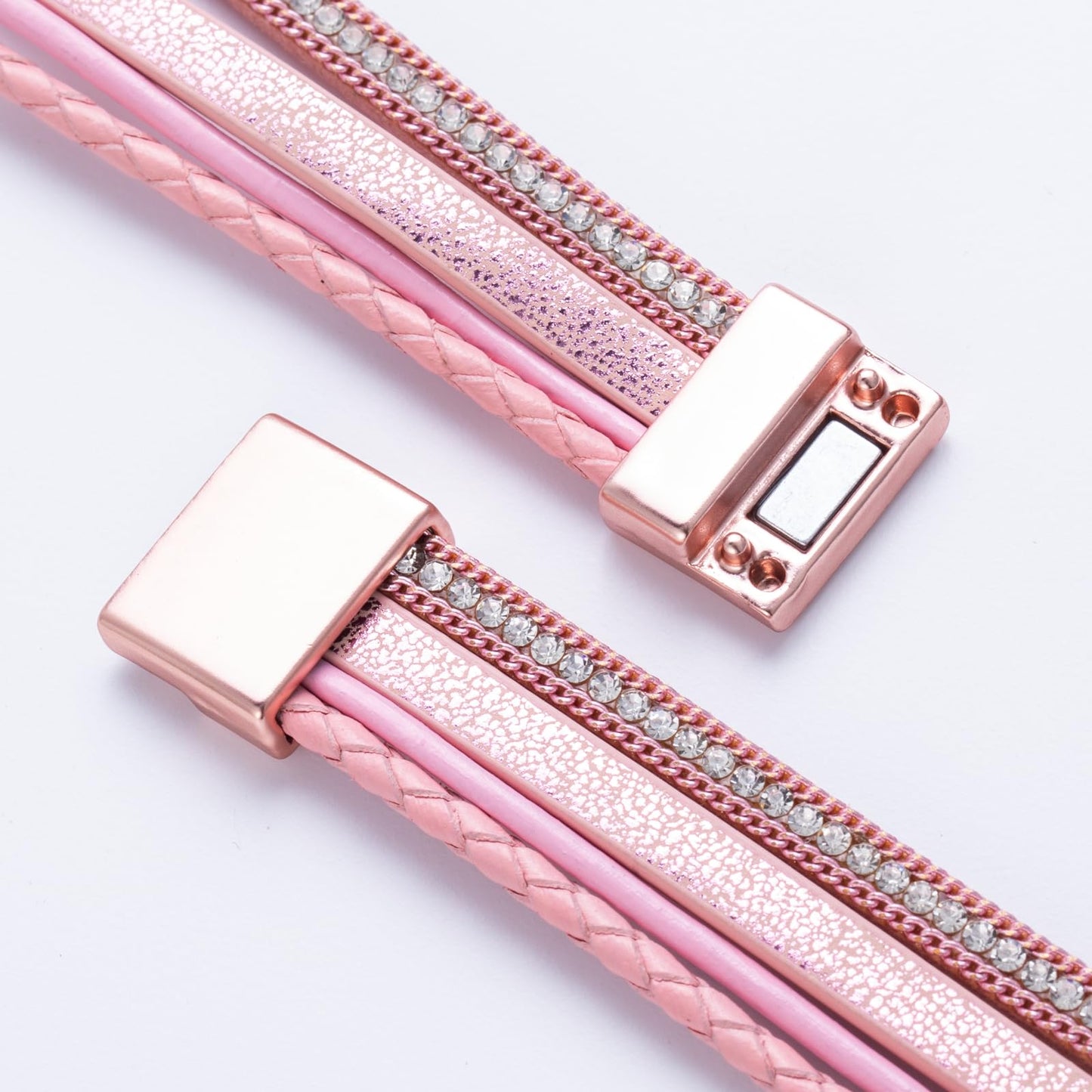 FANCY SHINY Boho Leather Wrap Bracelet Stackable Beaded Infinity Chunky Cuff Bracelets with Magnetic Clasp Western Hippie Outfits Jewelry Gifts for Women(Pink)