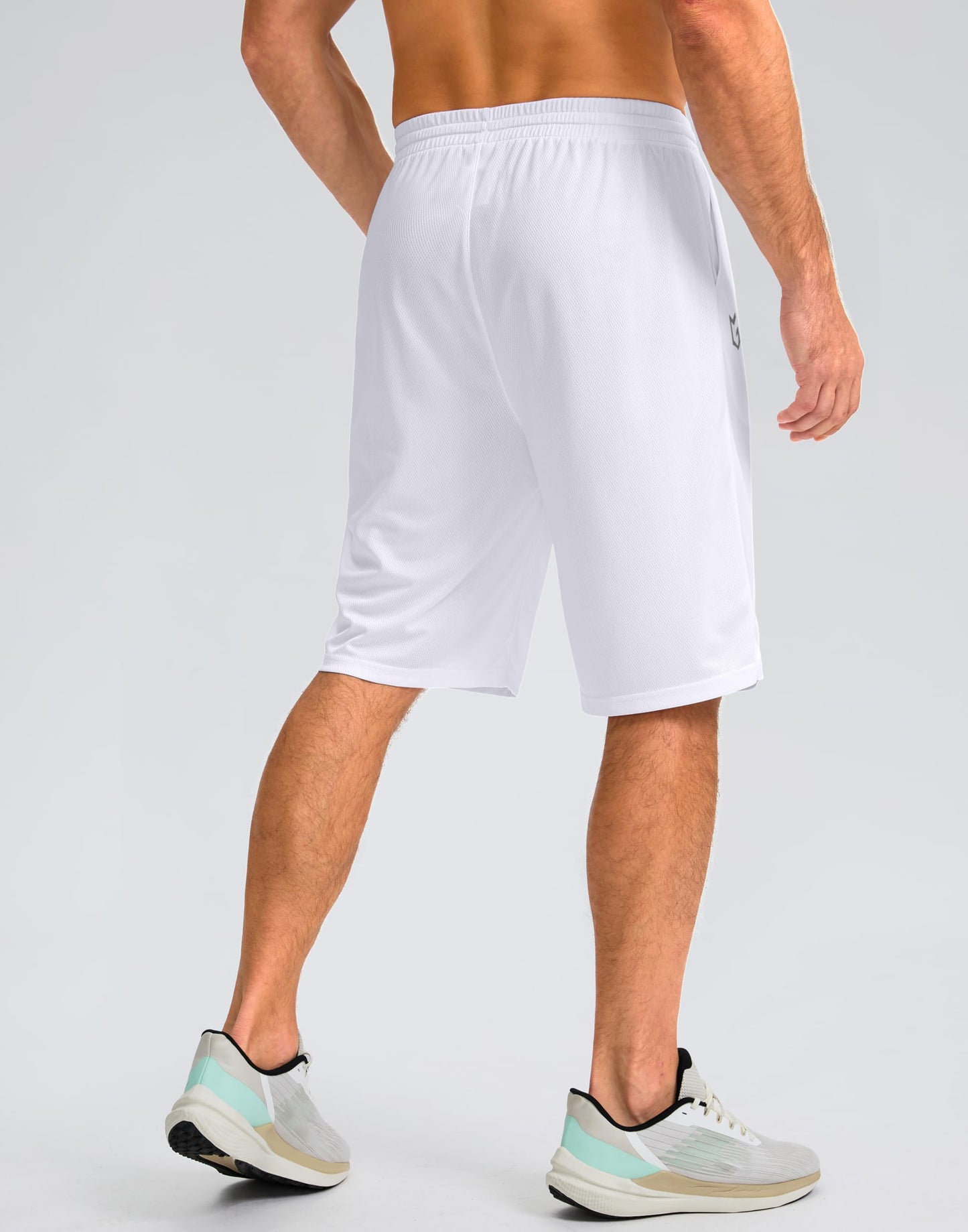 G Gradual Men's Athletic Shorts with Pockets 9" / 11" Long Basketball Shorts Lightweight Quick Dry Gym Workout Shorts for Men(White,M)