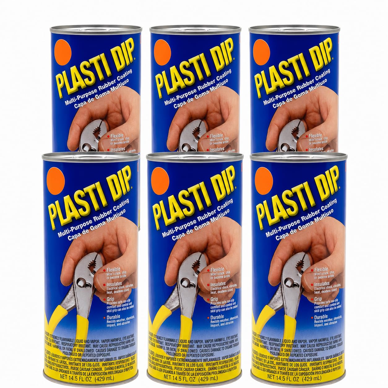 Plasti Dip Blaze Orange Original Dip Can 14.5 fl oz, 6 Pack - Peelable Multi-Purpose Rubber Coating for Tool Handles, Grips, Hou
