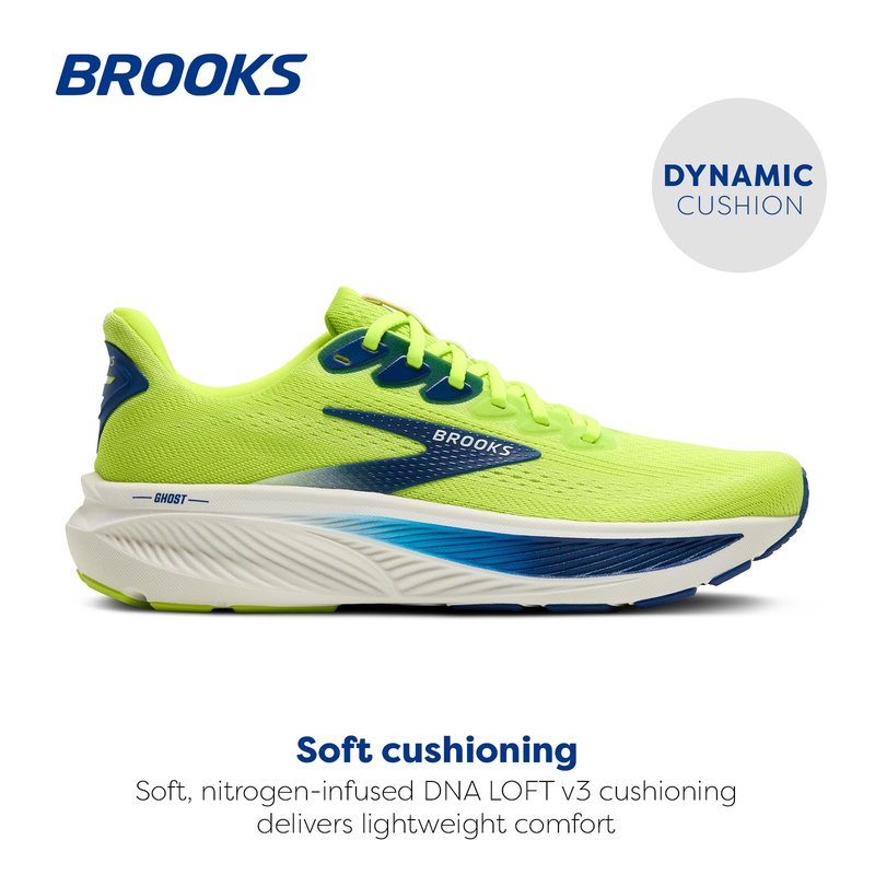Brooks Men’s Ghost 17 Neutral Running Shoe - Acid Lime/Navy/White - 14 Medium