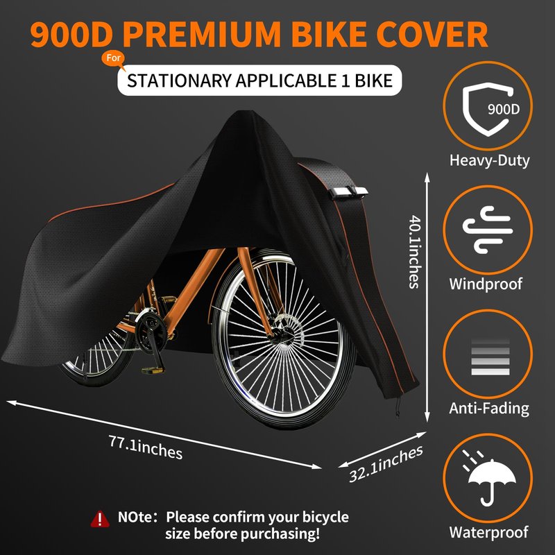 Bike Cover for 1/2/3Bike-900D Heavy Duty Waterproof Bicycle Cover&Outdoor Bike Storage Protection against Snow,rain|Bike Cover for eBike,Mountain,Road,Hybrid,Scooter,Beach Cruiser Bike(L-1Bike Cover)