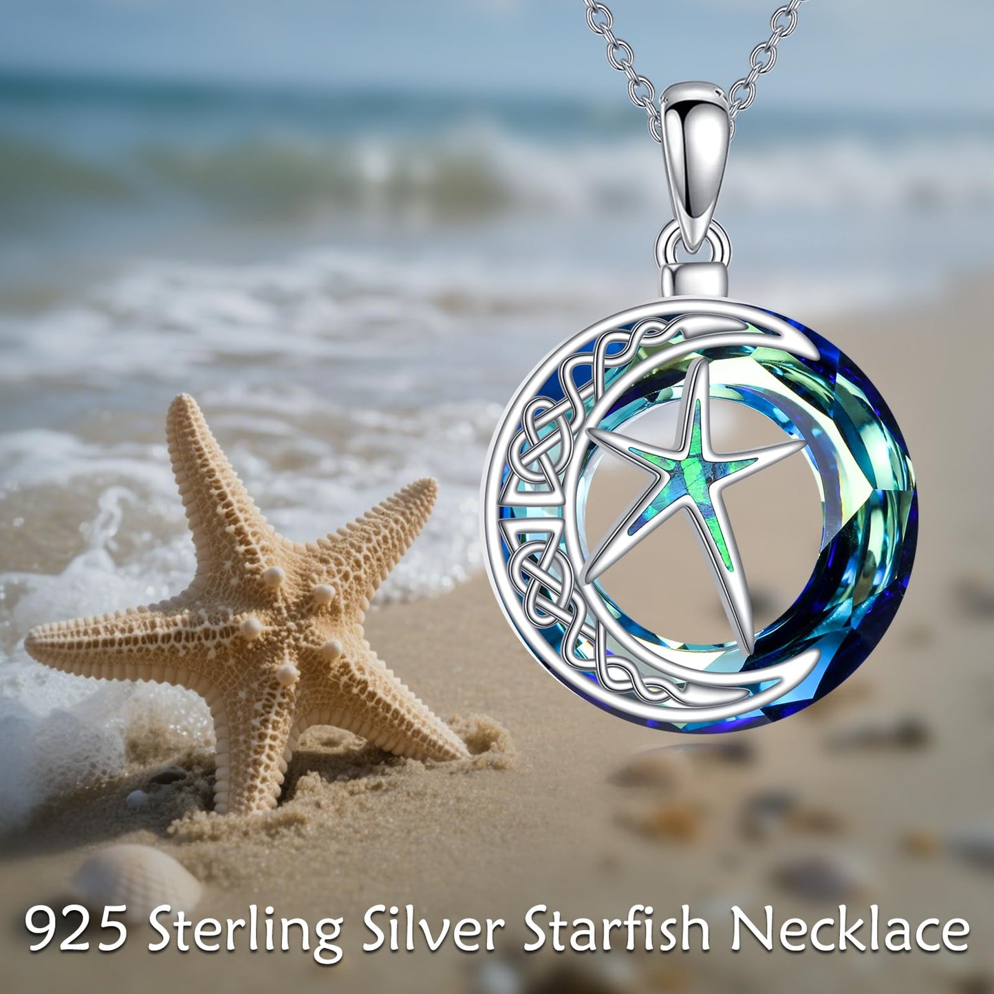 MONGAS Starfish Necklace 925 Sterling Silver Seashell Necklace Created Opal Pendant Seashell Jewelry Starfish Gifts for Women Mom