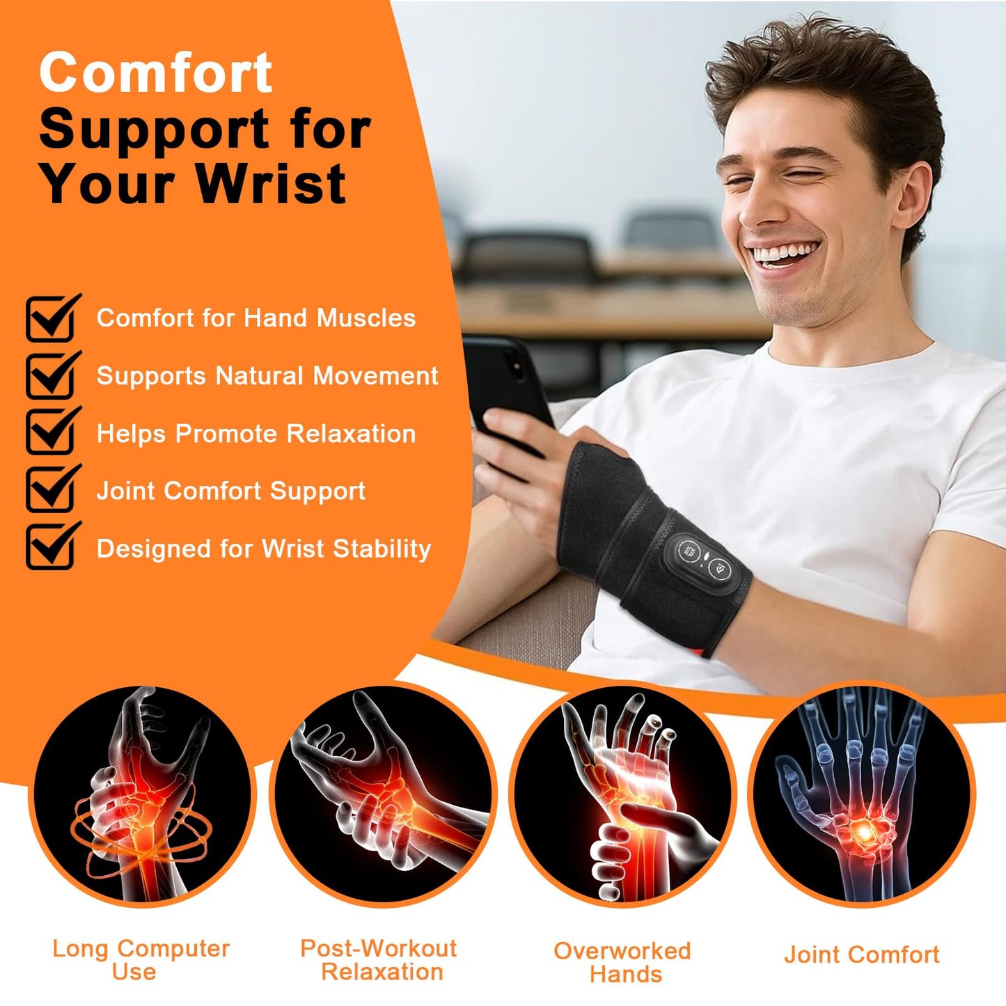 Red Light Therapy for Wrist and Hand,Cordless Heated Wrist Brace with Vibration,with Temperature Control,Red Light Therapy Heated Wrist Massager Wrap y 36 LED for Wrist, Arm,660nm & 850nm