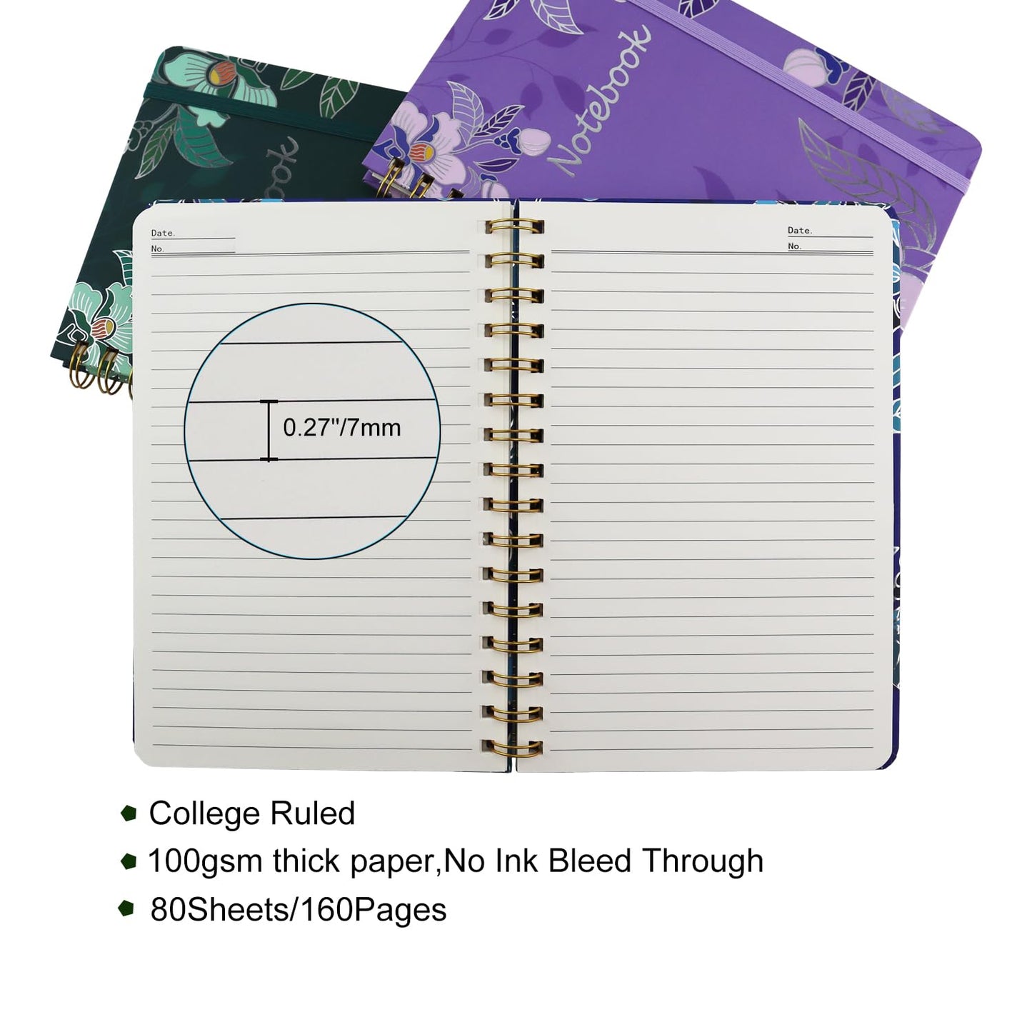 Aacehlh 3 Pack Hardcover Spiral Notebook Journal for Women,A5 College Ruled Notebooks with Pocket,8.5"x 5.7",160 Pages,Cute Journals for Daily Study or Work