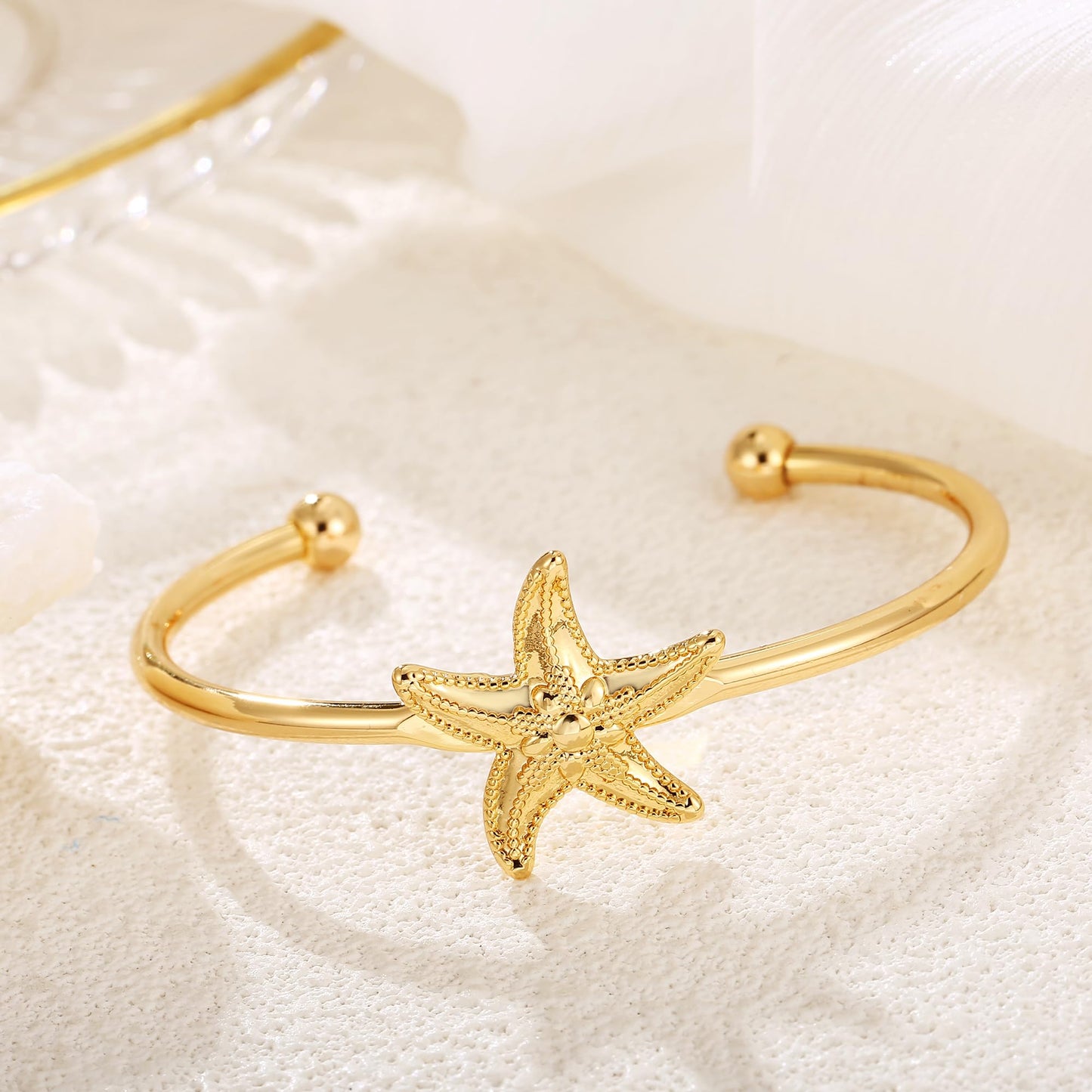 TONLUYAX Gold Starfish Cuff Bracelet for Women Summer Beach Bracelet Adjustable Statement Bracelets Coastal jewelry