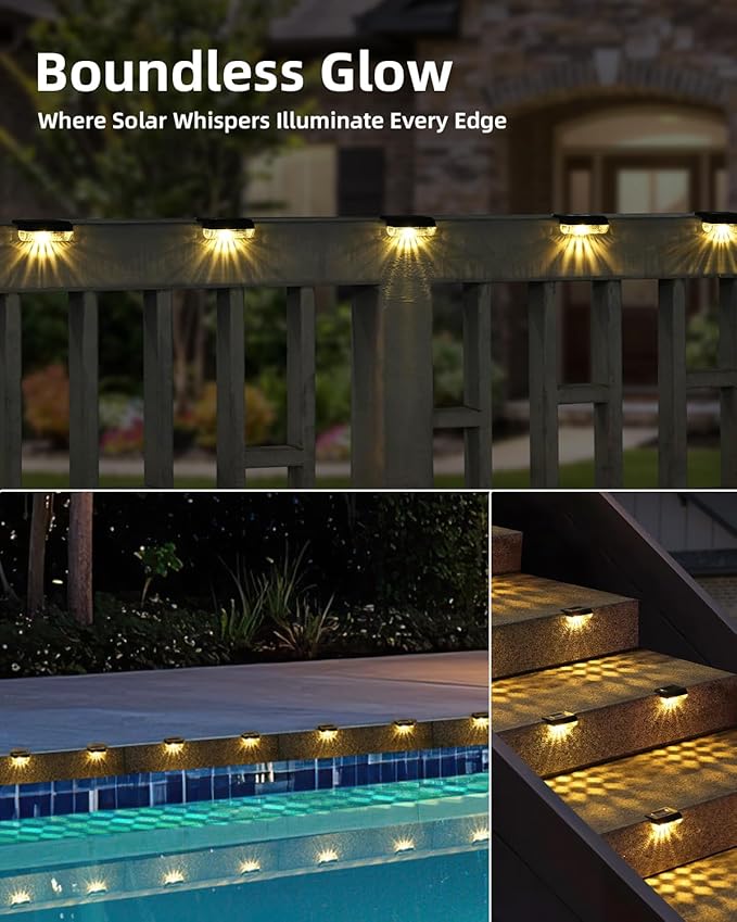 8 Pack Solar Deck Lights Outdoor, Solar Step Lights Waterproof Led Lights,3000K Warm White, Auto Dusk-to-Dawn, Low Profile, for Deck Steps Fence Patio