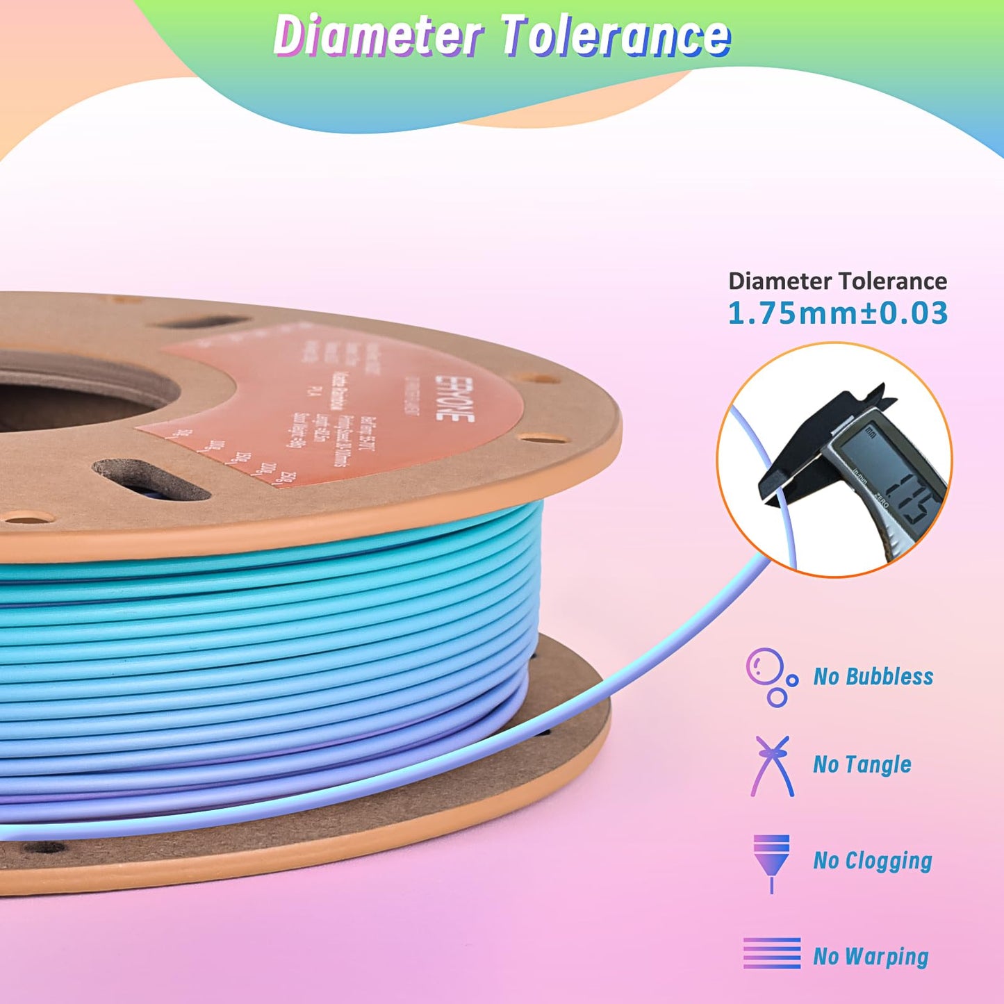 ERYONE Rainbow PLA Filament Bundle, 1.75mm +/-0.03 mm, Matte PLA Muti Color 3D Printer Filament 0.25kg/Spools, 4 Packs(2.2lbs), Matte Macaron, Watercolor, Dreamland, Maple Leaf