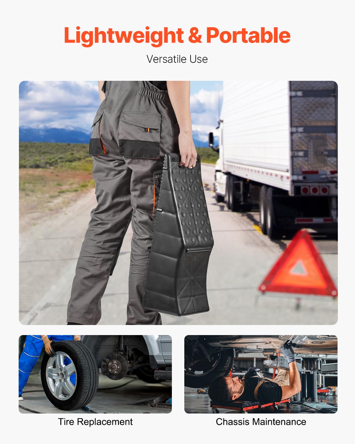 VEVOR 1Piece Vehicle Ramp 20000 lbs/9 Ton Capacity Car Service Ramp, Effortlessly Lift 5.5" High, Durable Nonslip & Portable, for Routine Tire Replacement Repairs, Work with Tandem Wheel Vehicles