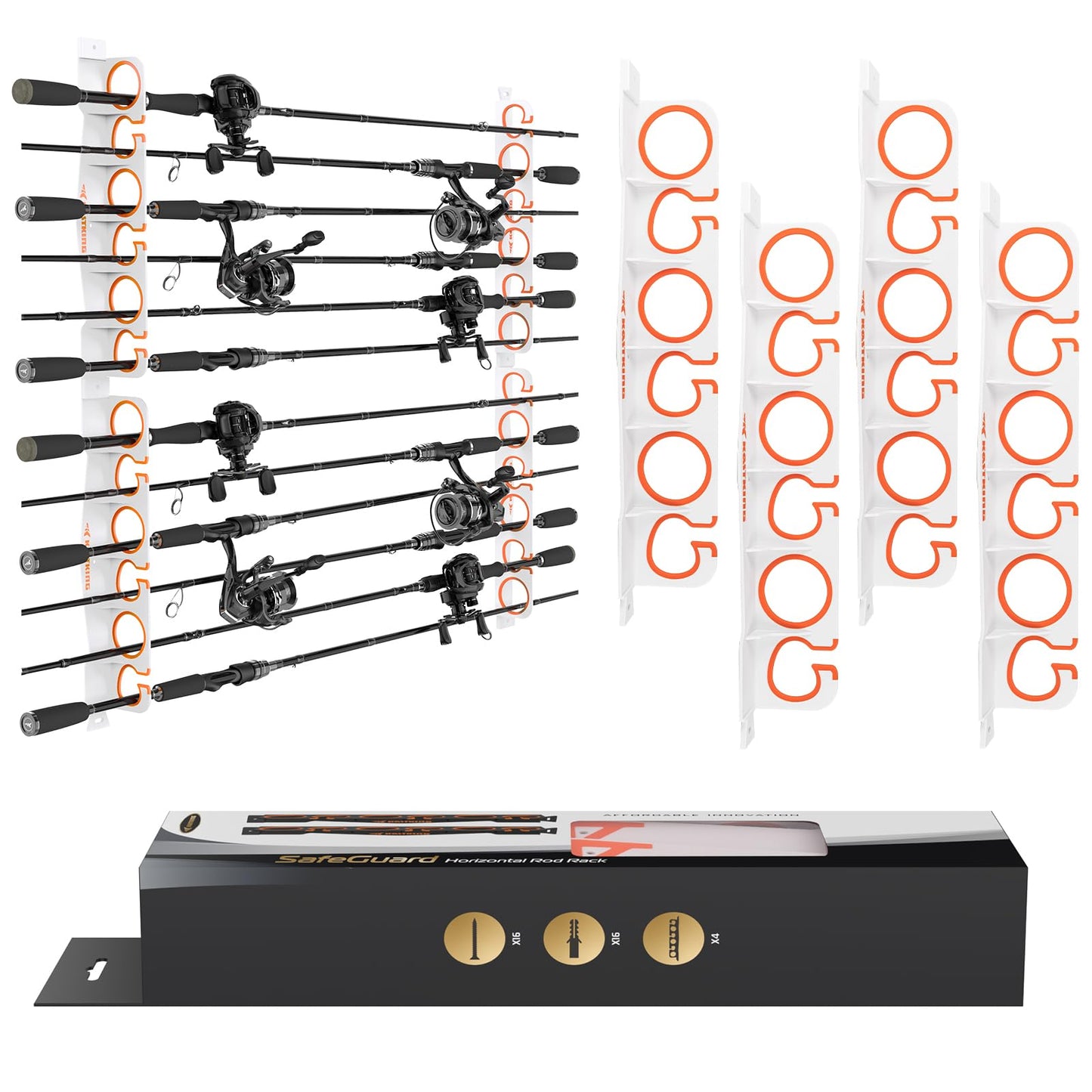 KastKing SafeGuard Fishing Rod Holder for Garage, Wall or Ceiling Mounted Fishing Rod Rack Storage Organizer, Fishing Pole Holder Holds 12 Rods or Combos in Less Than 36 Inches