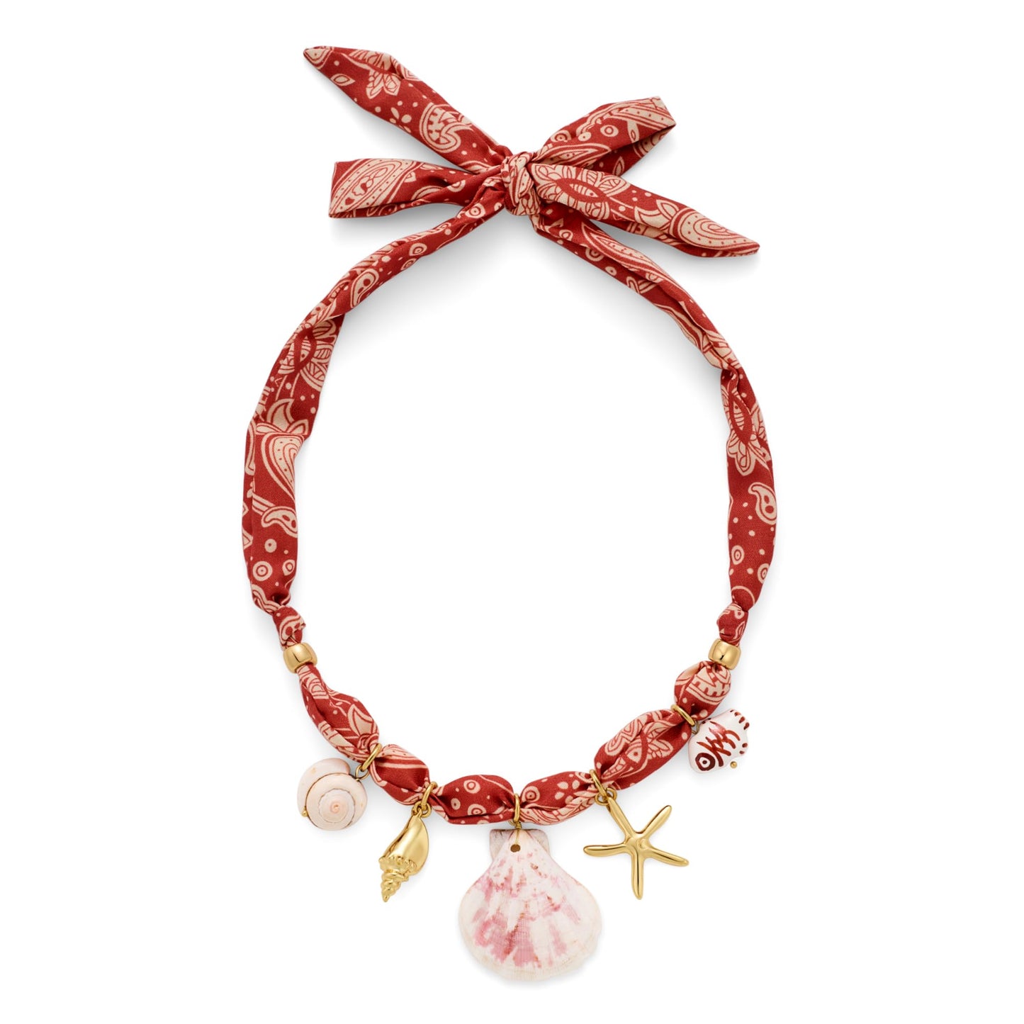 CLASSYZINT Pink Scarf Necklace with Shell Pendant Starfish Pendant Fish Charm Layered Necklace Boho Beach Jewelry Coastal Necklace for Women