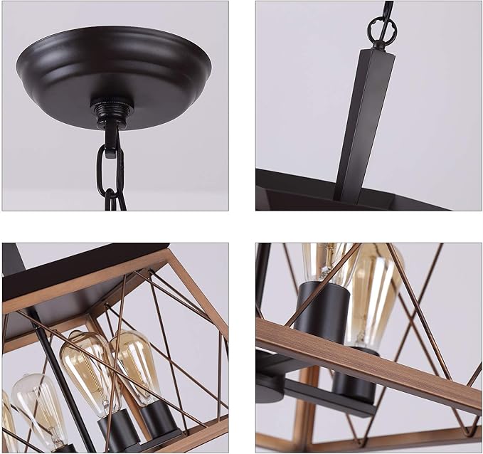 Q&S Farmhouse Rustic Chandeliers,Antique Geometric Industrial Hanging Light Bronze 4 Lights for Dining Room Kitchen Island Entryway Foyer Restaurant UL Listed