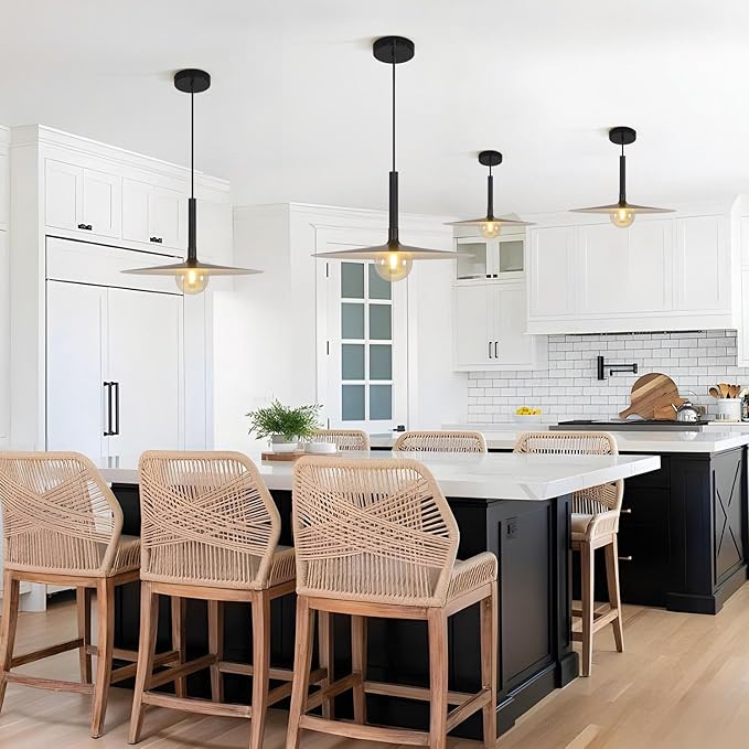 KCO Lighting Black Barn Pendant Light Large Dome Pendant Light Mid Century Modern Hanging Light Amber Glass Hanging Lamp Farmhouse Industrial Pendant Lighting