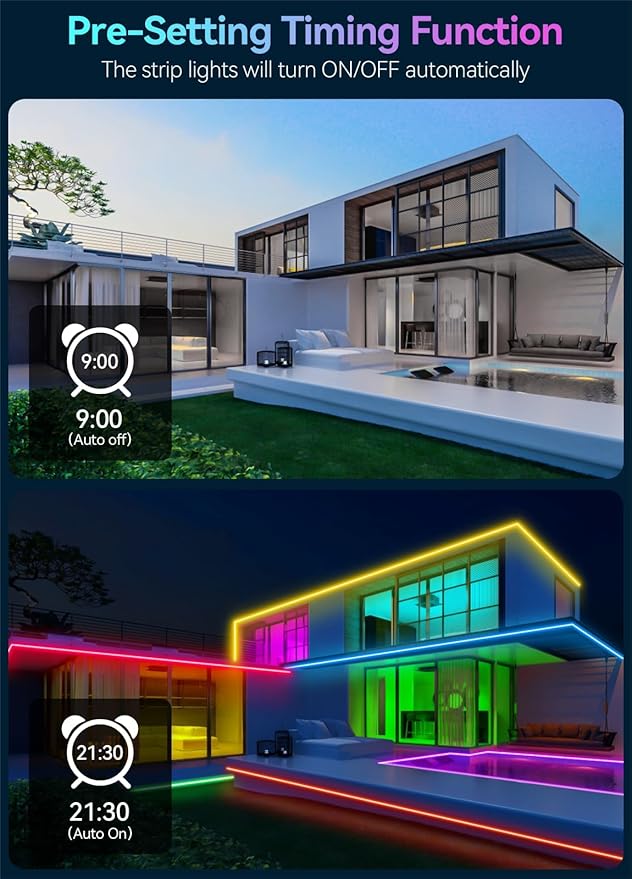 53FT Continuous RGB+IC Outdoor Led Strip Lights Waterproof with RF Remote & Bluetooth Music Sync App Control, Long Color Changing LED Rope Lights,IP67,24V (RGB+IC, 53FT)