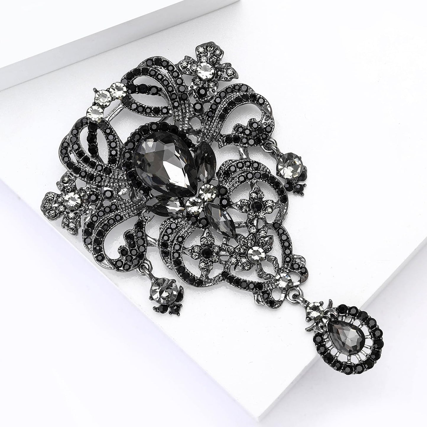 YOQUCOL Retro Black Austrian Crystal Big Brooch Pin for Women Large Flower Shape Brooches Lapel Pins for Sweater,Coat Dress Accessories