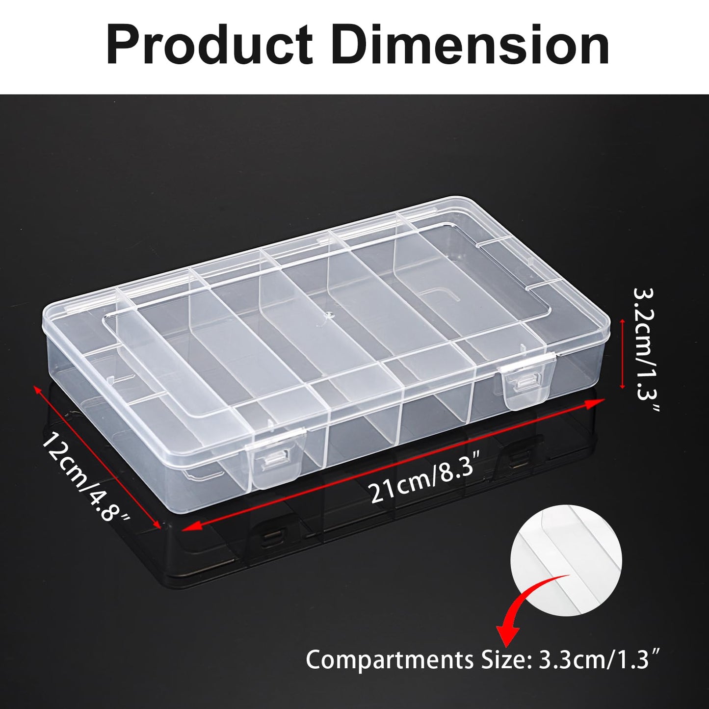 JUXYES 2Pack Plastic Small Fishing Tackle Box Organizer with 6 Compartments, Clear Mini Fishing Tackle Storage Boxes with Dividers, Transparent Fish Pocket Tackle Storage Box Lure Box