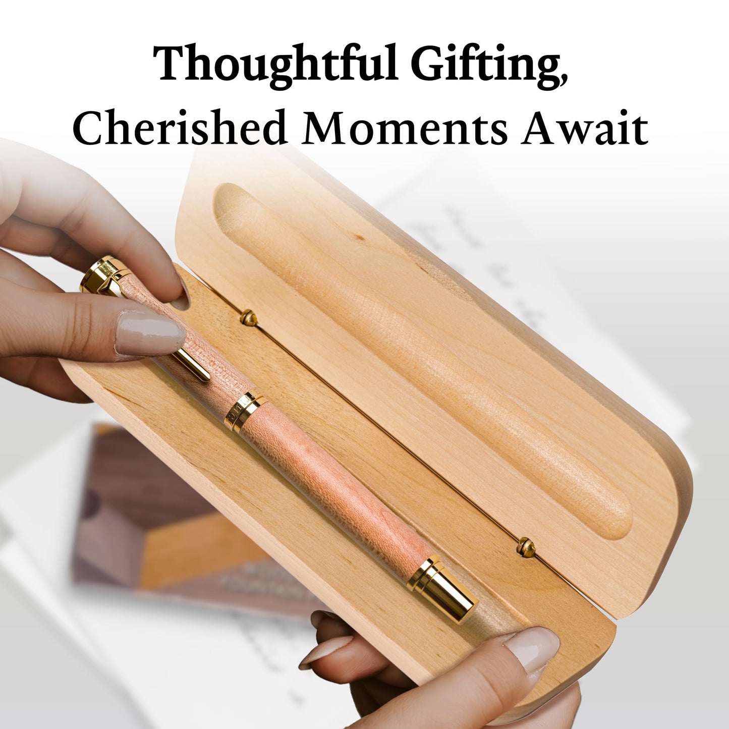 Ellington Pens Luxury Wood Fountain Pen Set – Medium Nib - Includes 6 Ink Cartridges, Wooden Pen Gift Box, Ink Converter - Wood Pen For Writing, Calligraphy, Journaling, Drawing (Maple Harmony)