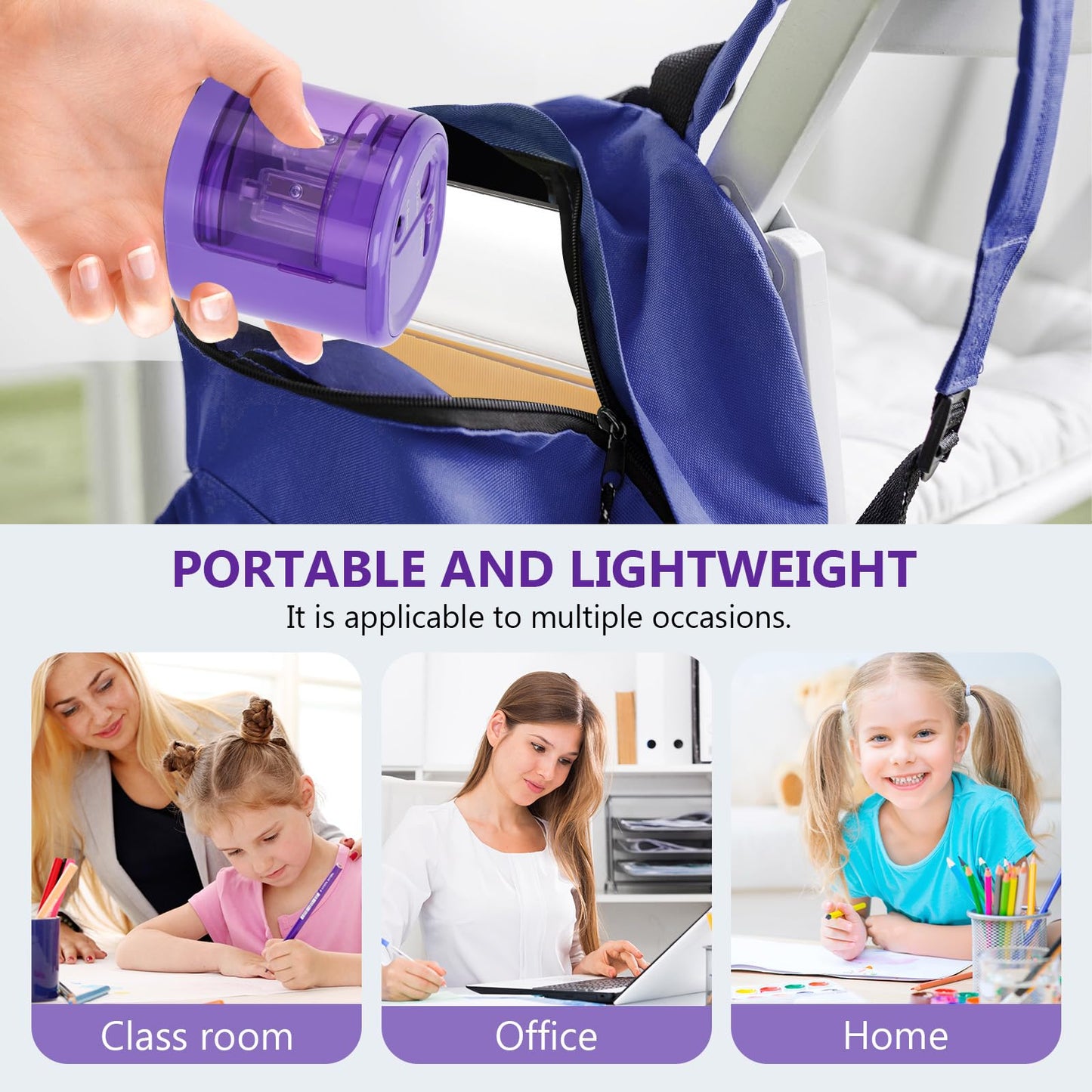 Electric Pencil Sharpener, Double Hole (Purple)