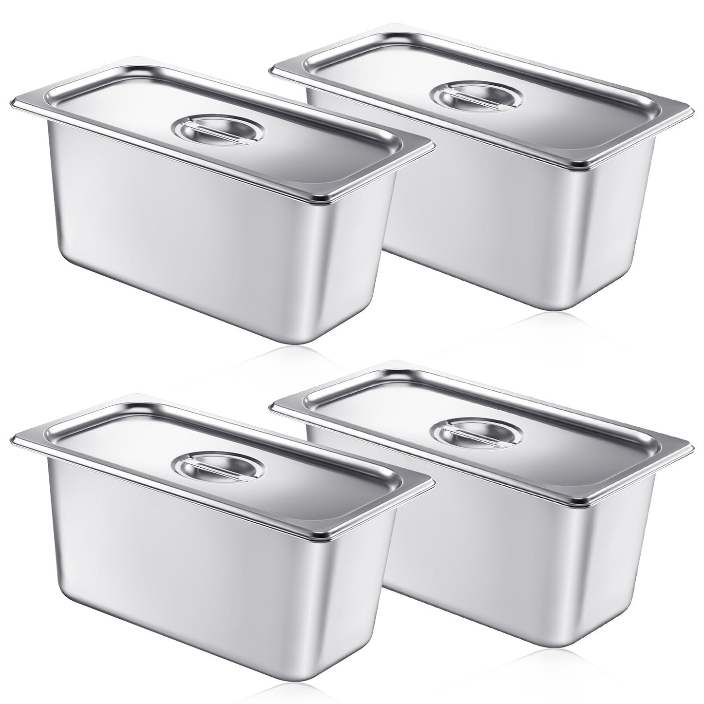 Mifoci 4 Pack Stainless Steam Hotel Pan with Lid, 1/3 Size x 6 Inch Deep Table Steam Pan Restaurant Supplies Reusable Anti Rust Catering Storage for Home, Party, Restaurant, Hotel, Buffet