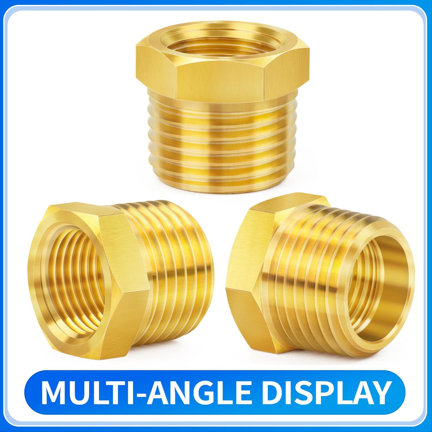 ChillWaves Brass Pipe Fitting, Reducer Hex Bushing 1/2" NPT Male x 1/4" NPT Female Thread Adapter(12-PACK)
