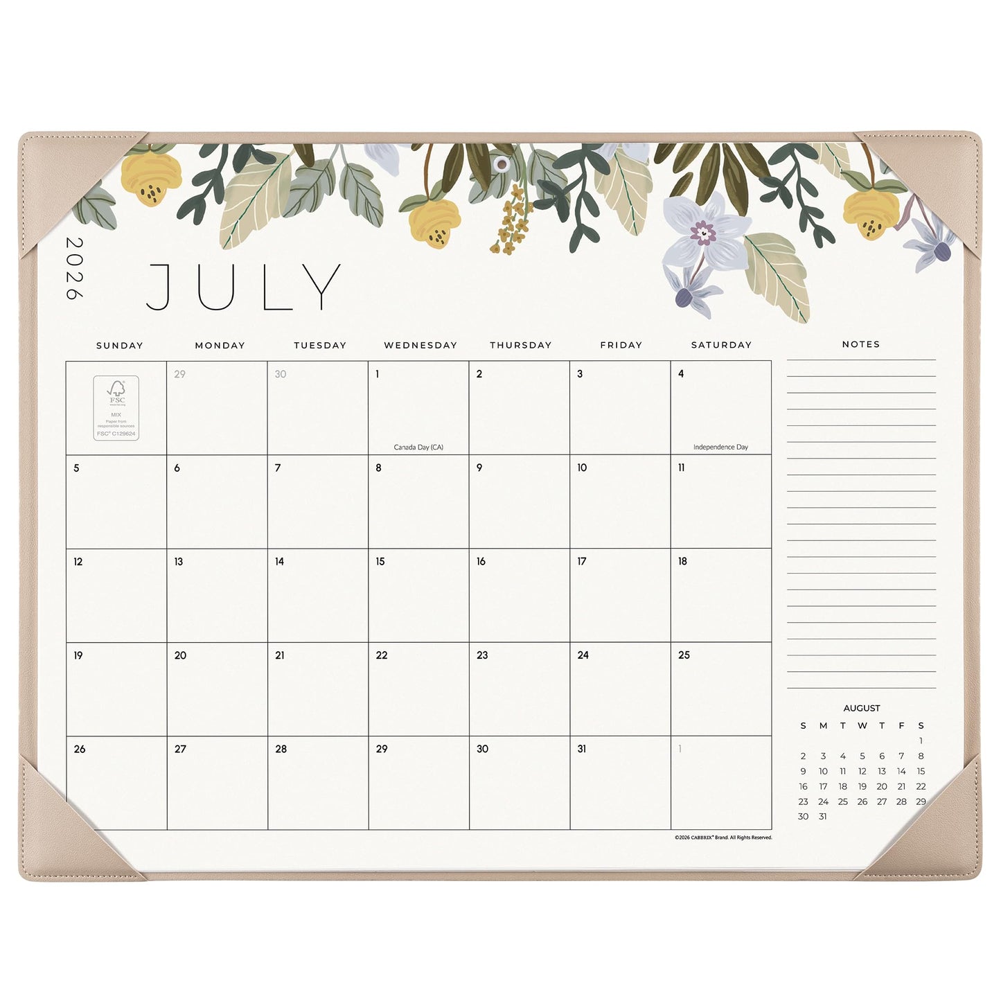 Desk Calendar 2026 with Desktop Mat, Cabbrix Large Desk Pad Calendar 22 x 17 Inch Runs From July 2026 to December 2027, Floral Design Calendar 2026 for Home School and Office (Apricot)