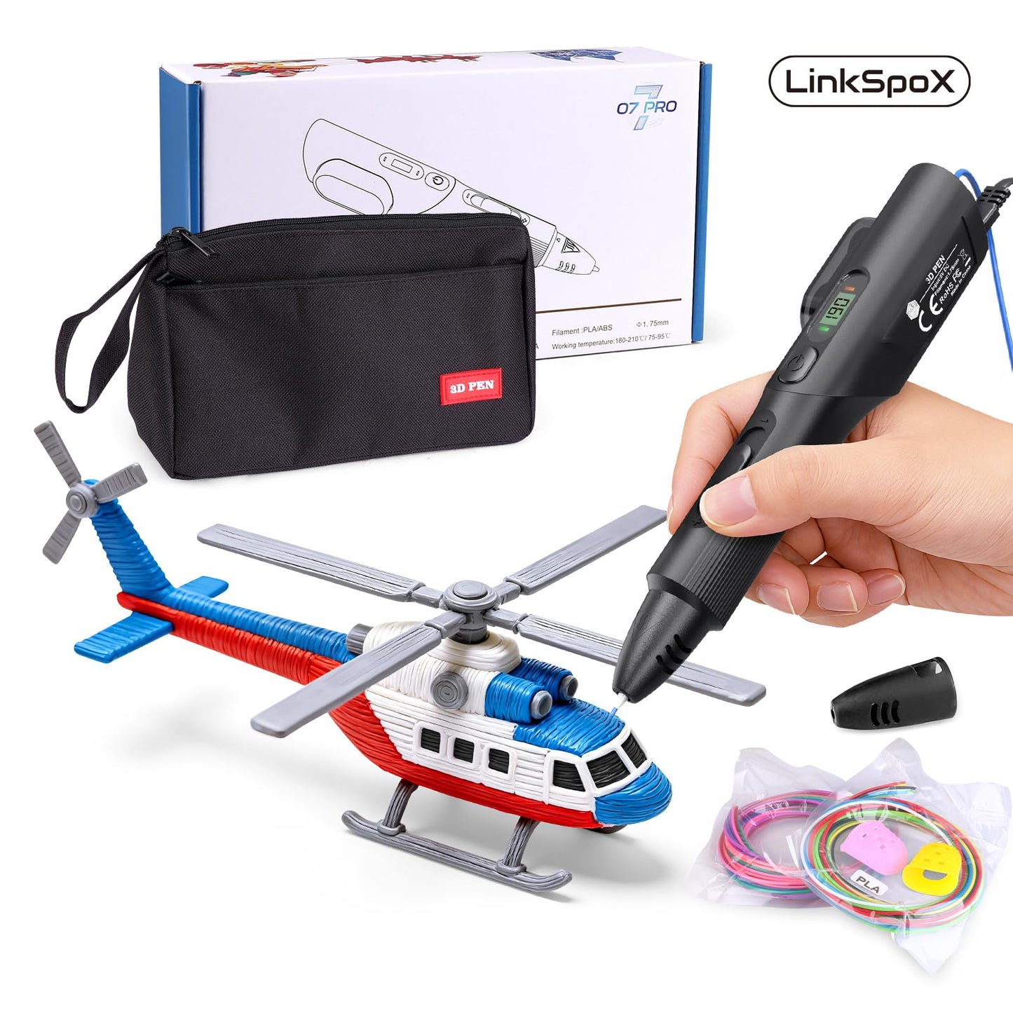 LinkSpoX 3D Printing Pen Kit, 3D Printer Pen with Adjustable Temperature,Stepless Speed, PLA/ABS Compatible 3D Drawing LCD Display, for Creative Art, DIY Projects,Black