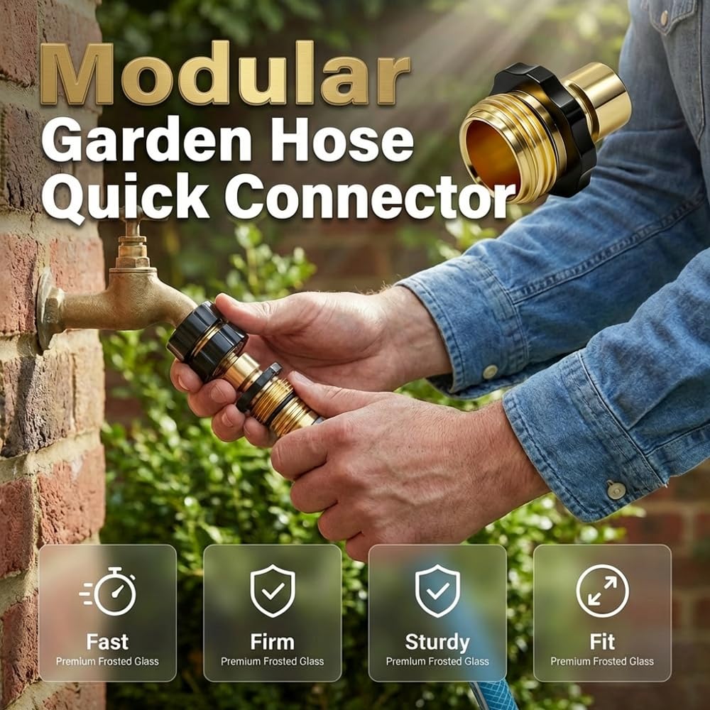 Garden Hose Quick Connector Fittings, 2026 New Water Hose Adapter, Durable 3/4 In Hose Connector, Universal Hose Adapter for Instant Connection, Quick Release Water Hose Adapter for Garden (4, Brass)