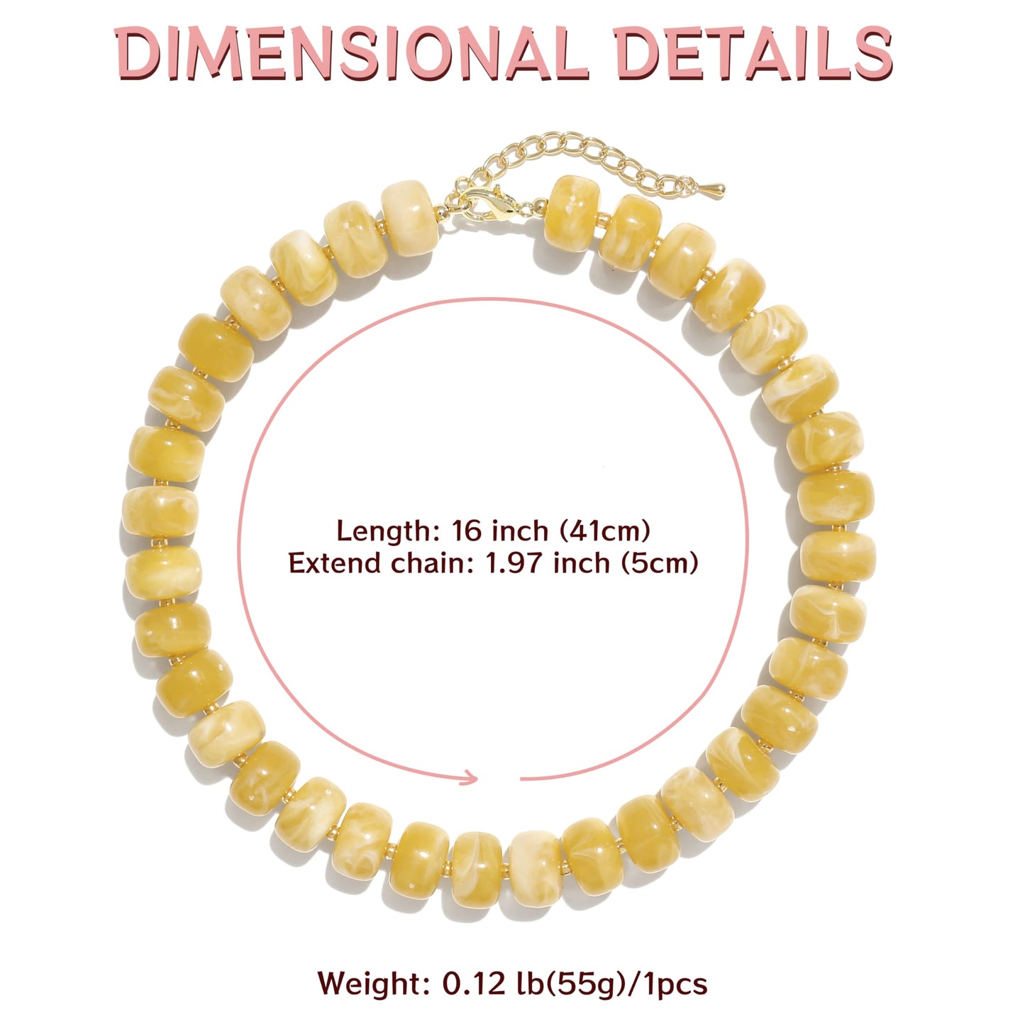 Badu Yellow Chunky Beaded Necklace for Women,Acrylic Bead Choker Statement Necklace Cute Trendy Necklaces Jewelry Gifts