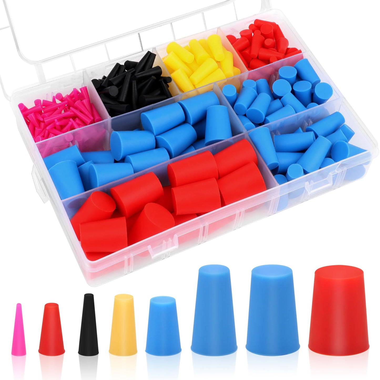 360PCS Silicone Rubber Tapered Plug, Coldairsoap High-Temperature Resistant Rubber Stoppers 8 Size 1/16" to 5/8" for Hole Plugs, Spraying, Coating, Painting Protection (360)