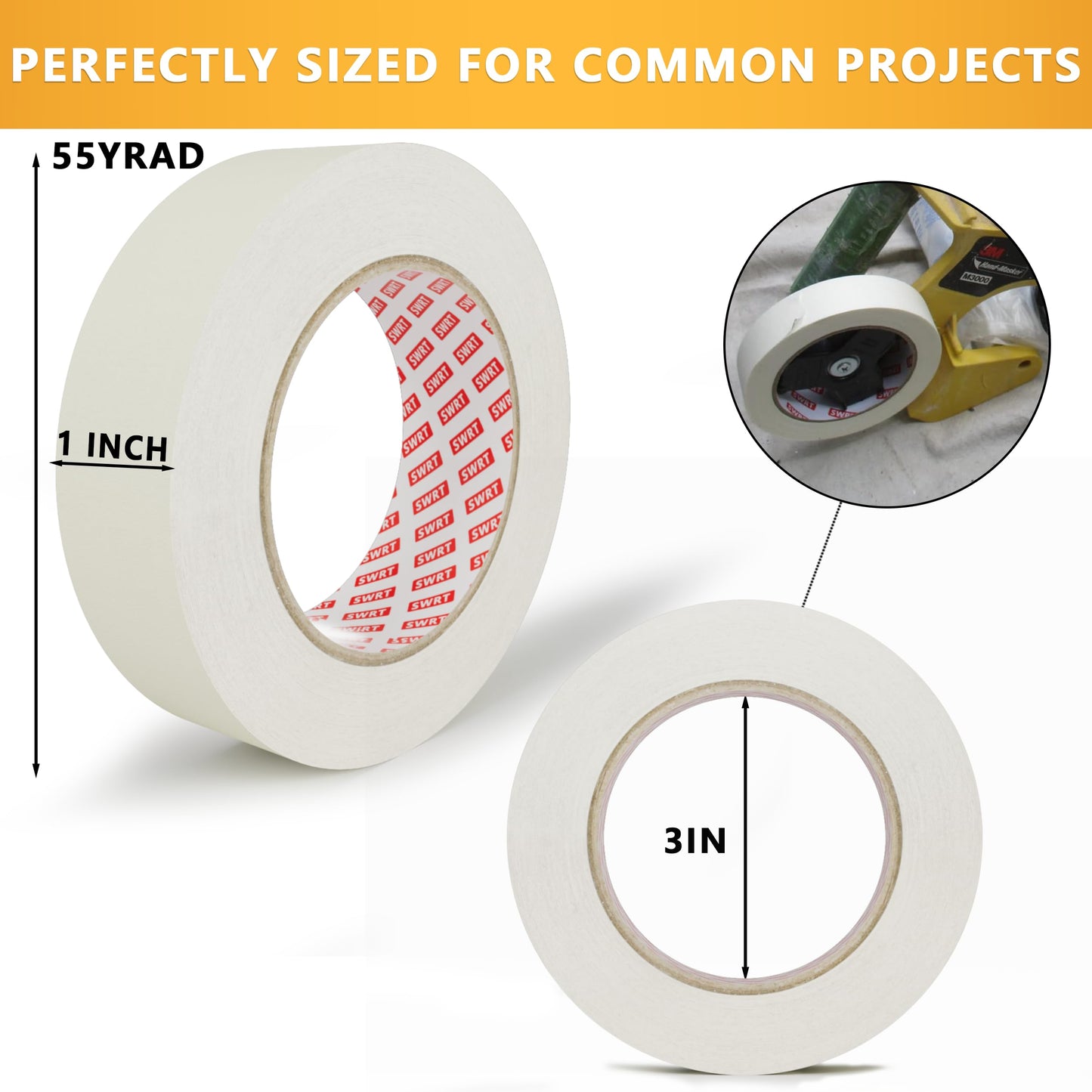 SWRT Masking Tape 1 Inch Wide x 55 Yards x 12 Rolls, White Painters Tape for General Purpose Use, Masking Tape Bulk for Kitchen Labeling, Crafts & Home Projects (660 Yards Total)