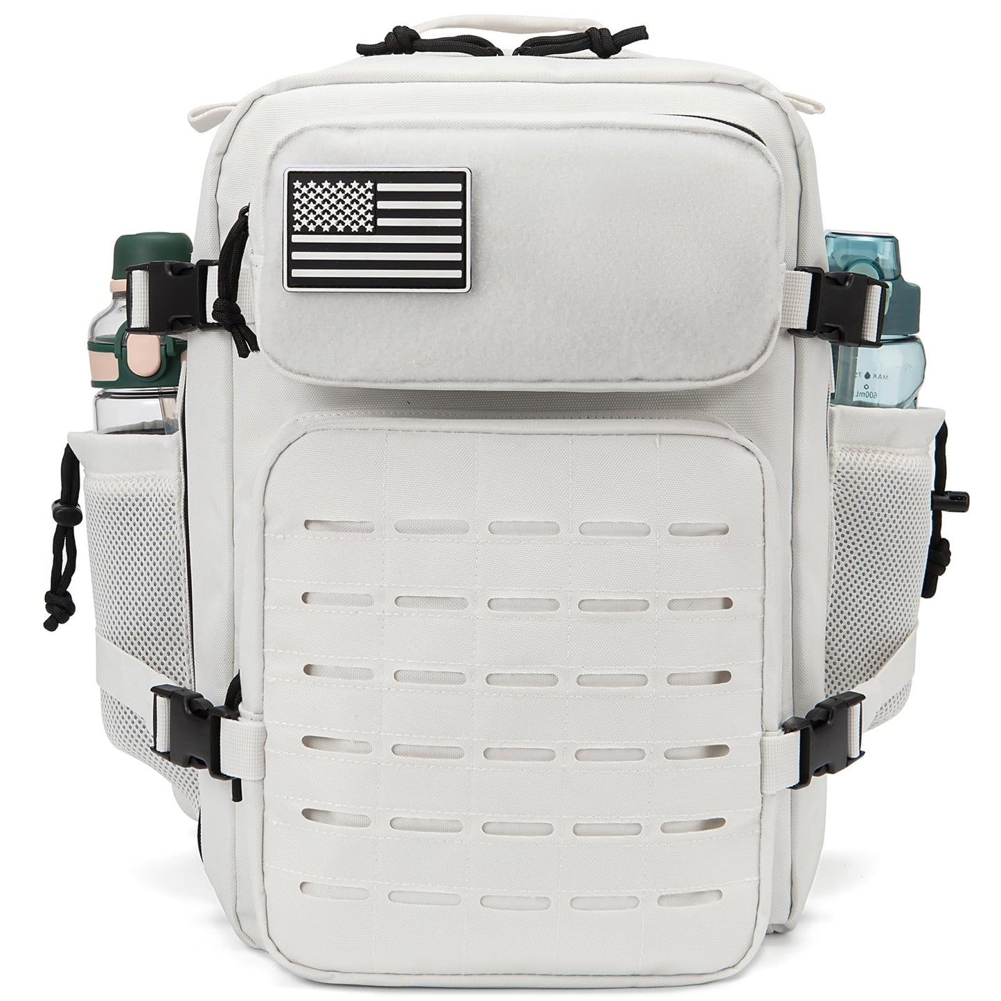 QT&QY 25L Military Tactical Backpacks For Women Survival Army Laser cut Molle Daypack small EDC Bug Out Bag Gym Rucksack With Dual Cup Holders medical Rucksack White heavy duty backpack