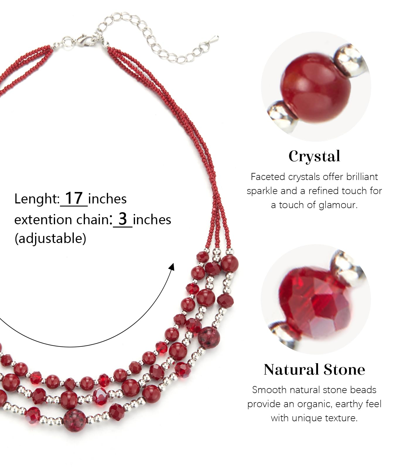 Noessla Beaded Statement Necklaces for Women Layered Chunky Bead Necklace Fashion Costume Jewelry Gifts for Mom(Red)