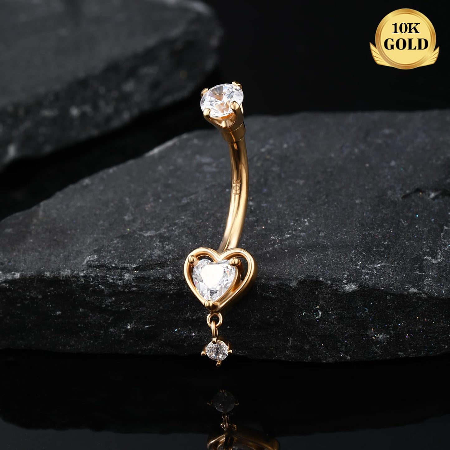 Melighting 10K Solid Gold Belly Button Ring Heart Belly Ring Gold Dangle Belly Piercing Jewelry 14G Navel Ring for Women