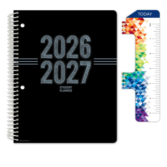 Global Datebooks 2026-2027 Middle & High School Student Planner 7" x 9" - Dated Weekly & Monthly Academic Planner w/Ruler/Bookmark & Stickers, Ideal for Homework, Matrix Style, Triple Stripe