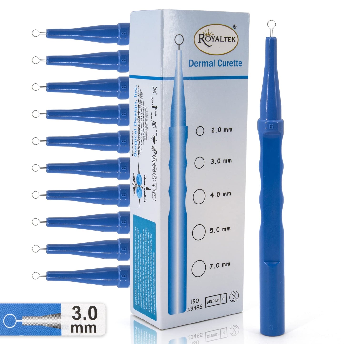 Sterile Disposable Dermal Curettes, Easy Peel Packing - Box of 10 (3.00 mm)