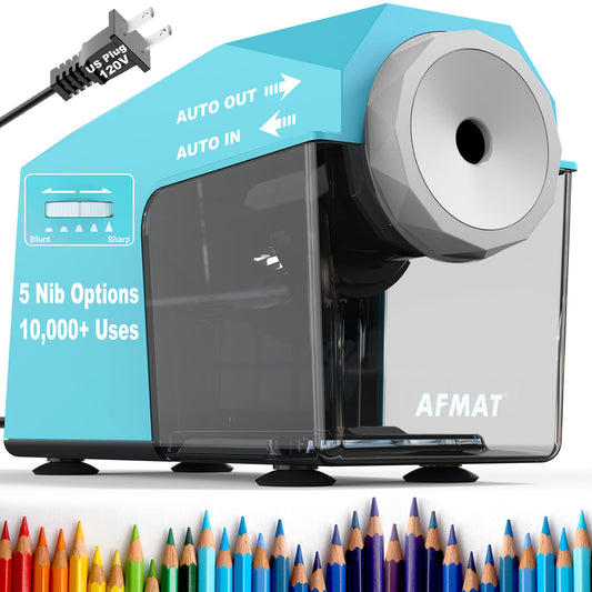 AFMAT Electric Pencil Sharpener, Fast & Hands-Free, 10K+ Uses, 5 Nibs, Fully Automatic Pencil Sharpener for Classroom, Heavy Duty Sharpeners for No.2/Jumbo/Colored Pencils (φ6.5-10.5mm) US Plug(120V)