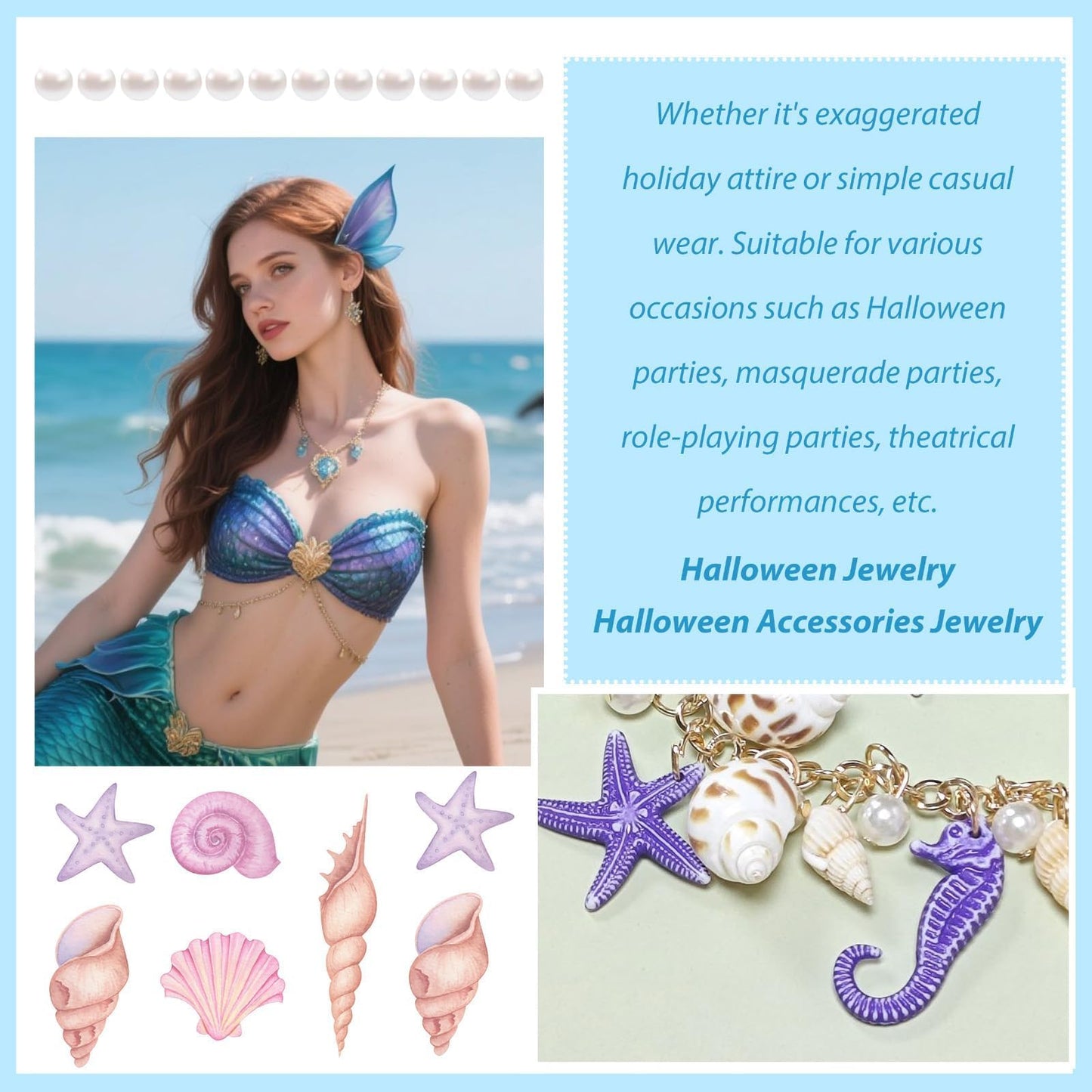 KummerSaprk Seashell Necklace Charm Necklace for Women Summer Vacation Jewelry for Women Starfish Sea Shell Pendant Jewelry Boho Beachy Stuff Accessories Gifts