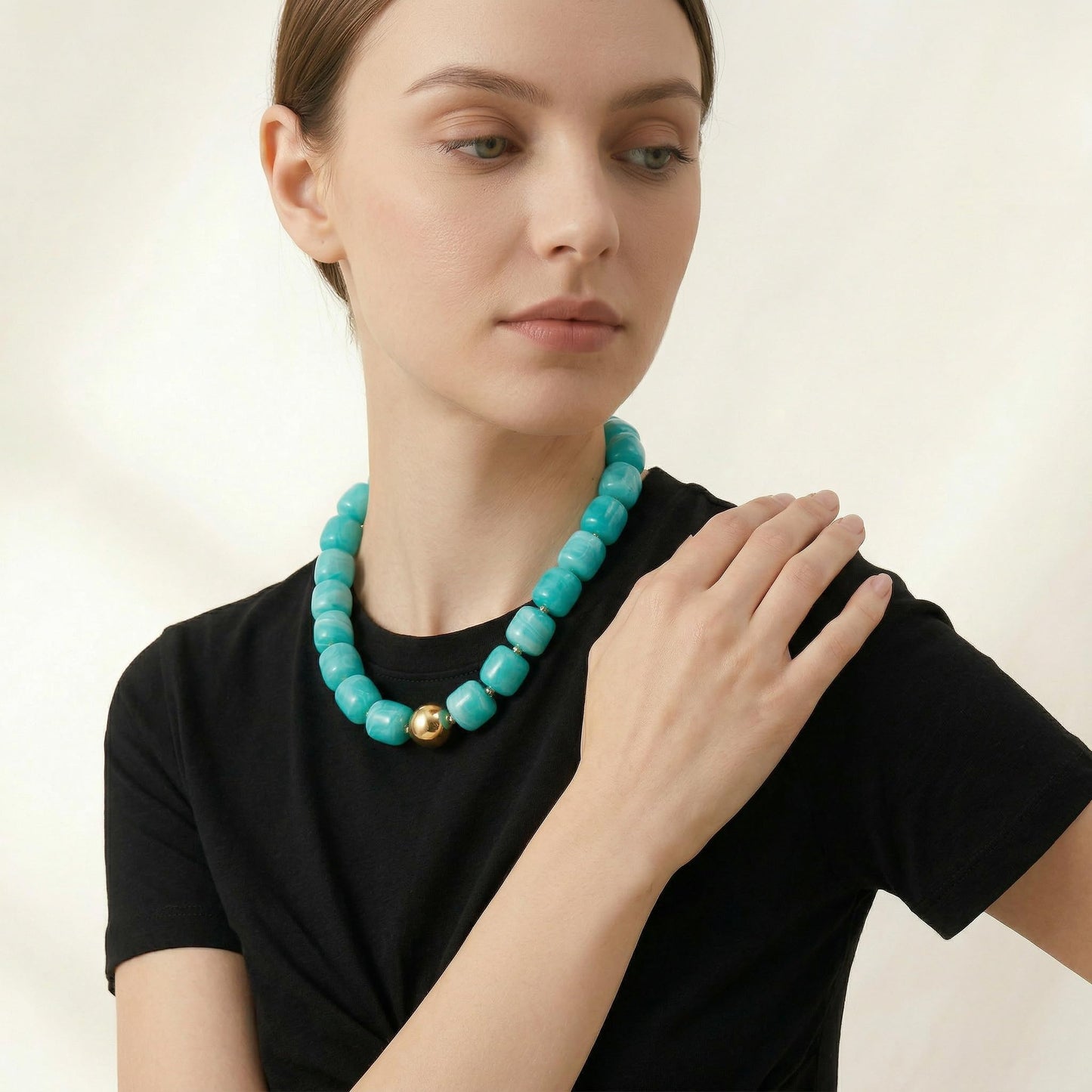 BREPINE Teal Chunky Necklaces for Women Multicolored Large Square Resin Beads Necklace Trendy Bold Statement Beaded Summer Candy jelly Vacation Choker