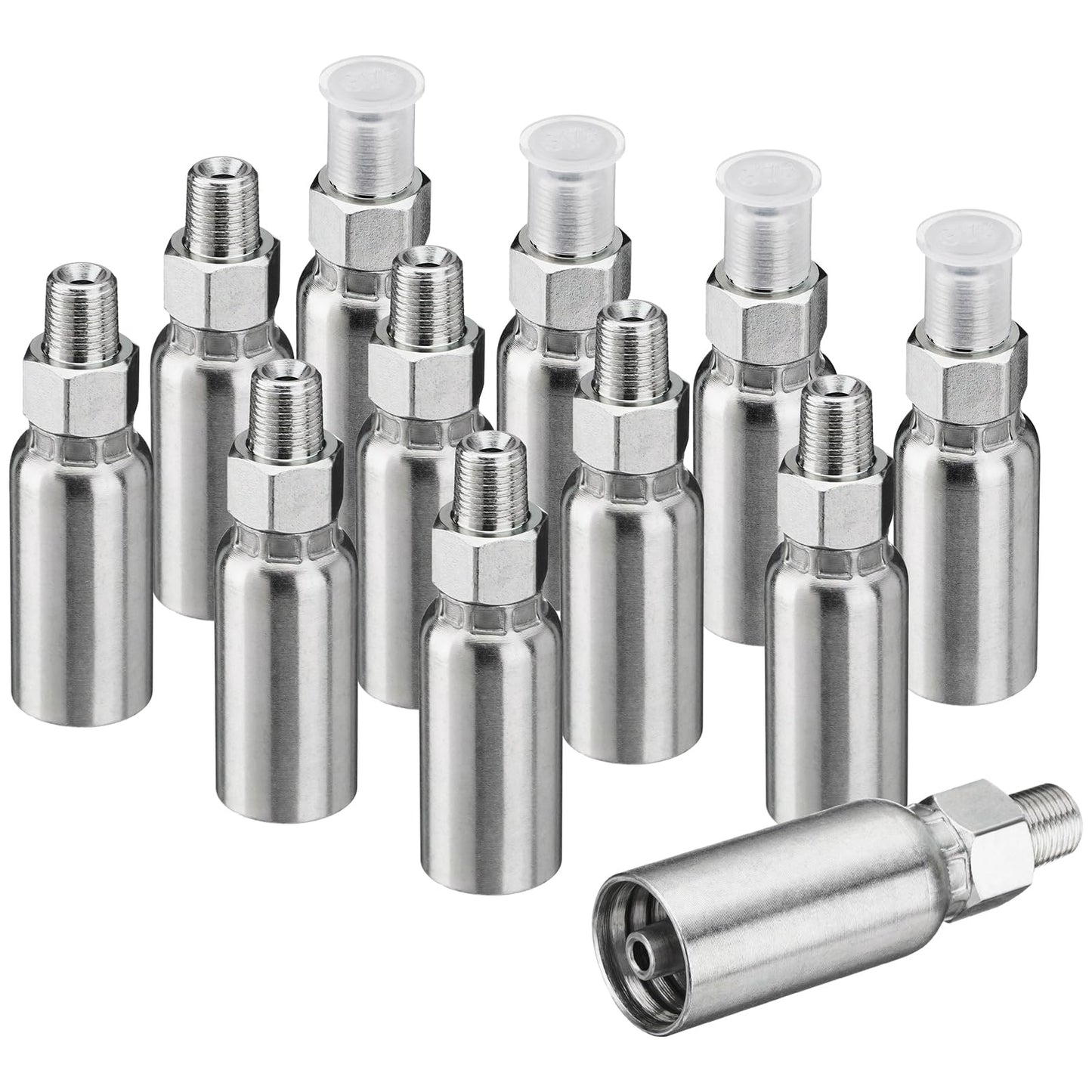 Racewill 12 Pack 1/8" NPTF Hydraulic Hose Fittings, 1/4" I.D. Hose x 1/8" NPTF Male with Protection Cover Hydraulic Hose End Crimp Fitting Kits