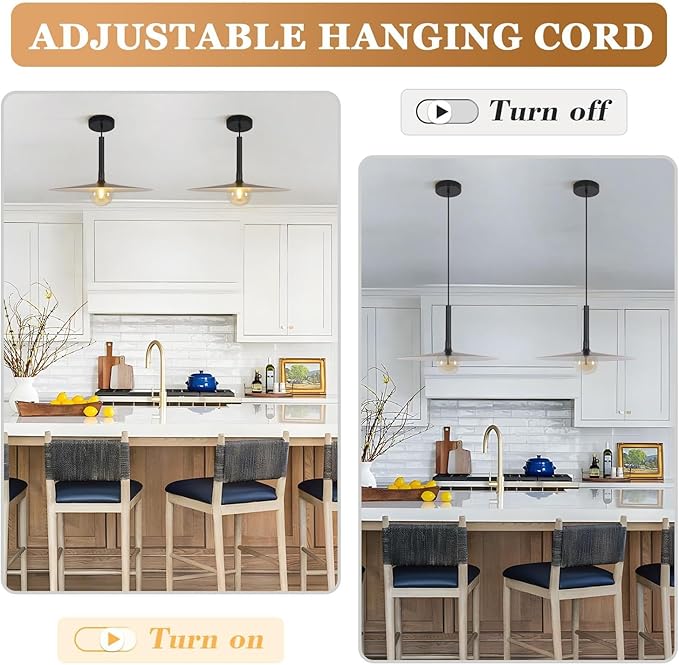 KCO Lighting Black Barn Pendant Light Large Dome Pendant Light Mid Century Modern Hanging Light Amber Glass Hanging Lamp Farmhouse Industrial Pendant Lighting
