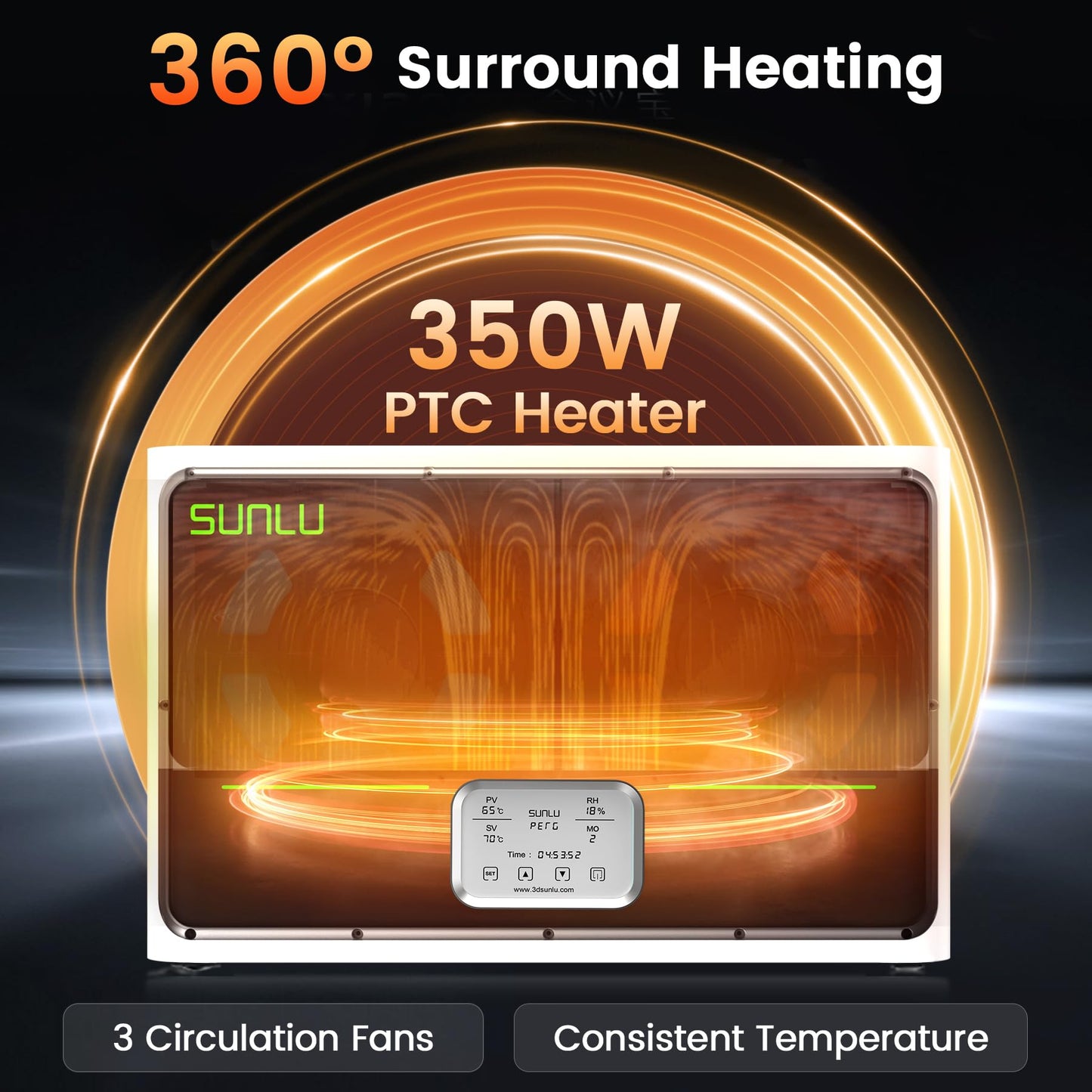 SUNLU Official 3D Printer Filament Dryer S4, 4 Spools Capacity, 3 Circulation Fans, 350W PTC Heater, 70℃ Max Temperature, Power Saving Storage Mode, Nylon TPU PLA PETG ABS Filament Dryer Box, White