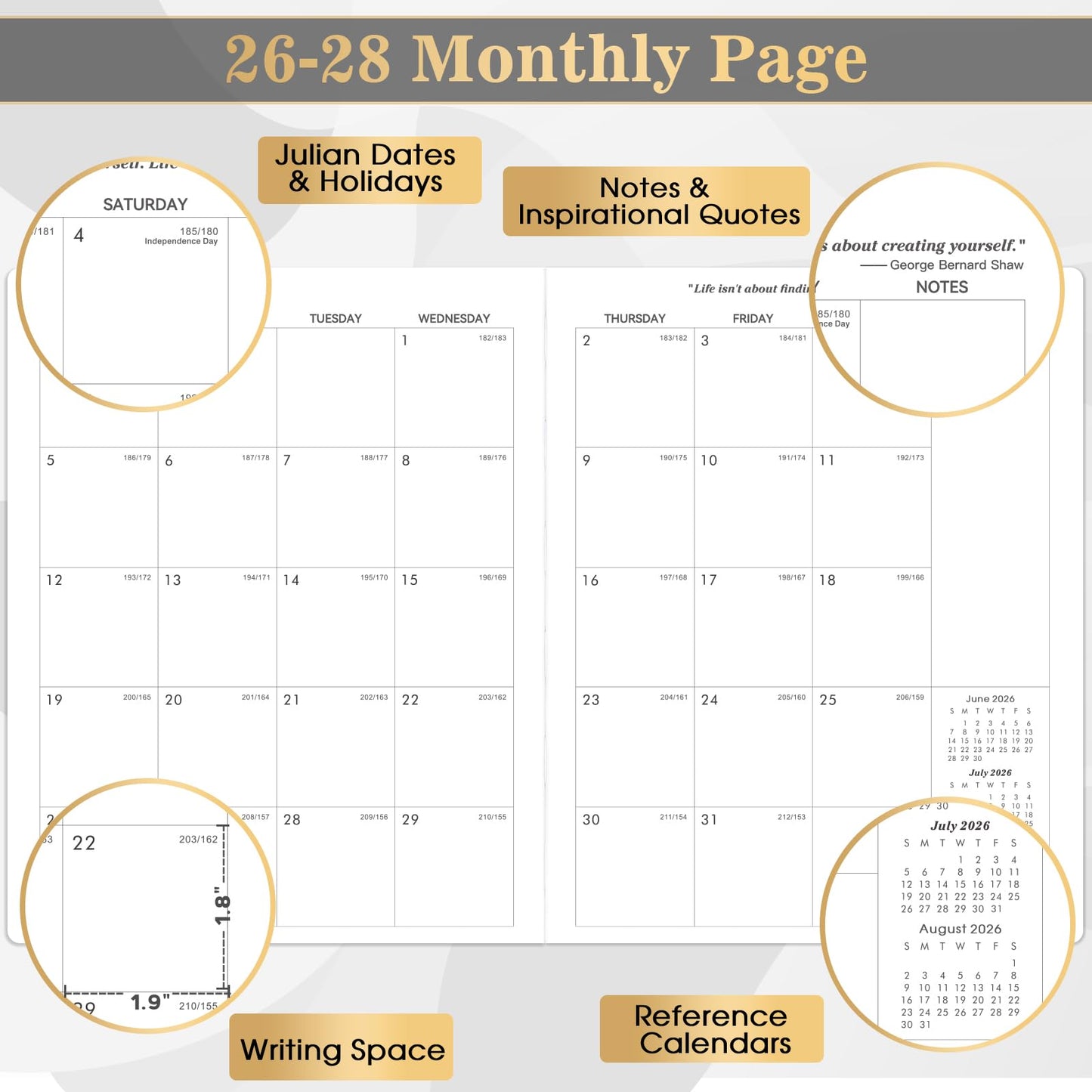 2026-2028 Monthly Planner/Calendar - 2 Year Calendar 2026-2028, Jul. 2026 - Jun. 2028, 9'' × 11'', 24 Months Planner with Embossed Cover, Inner Pocket, Premium Paper, Elastic Closure