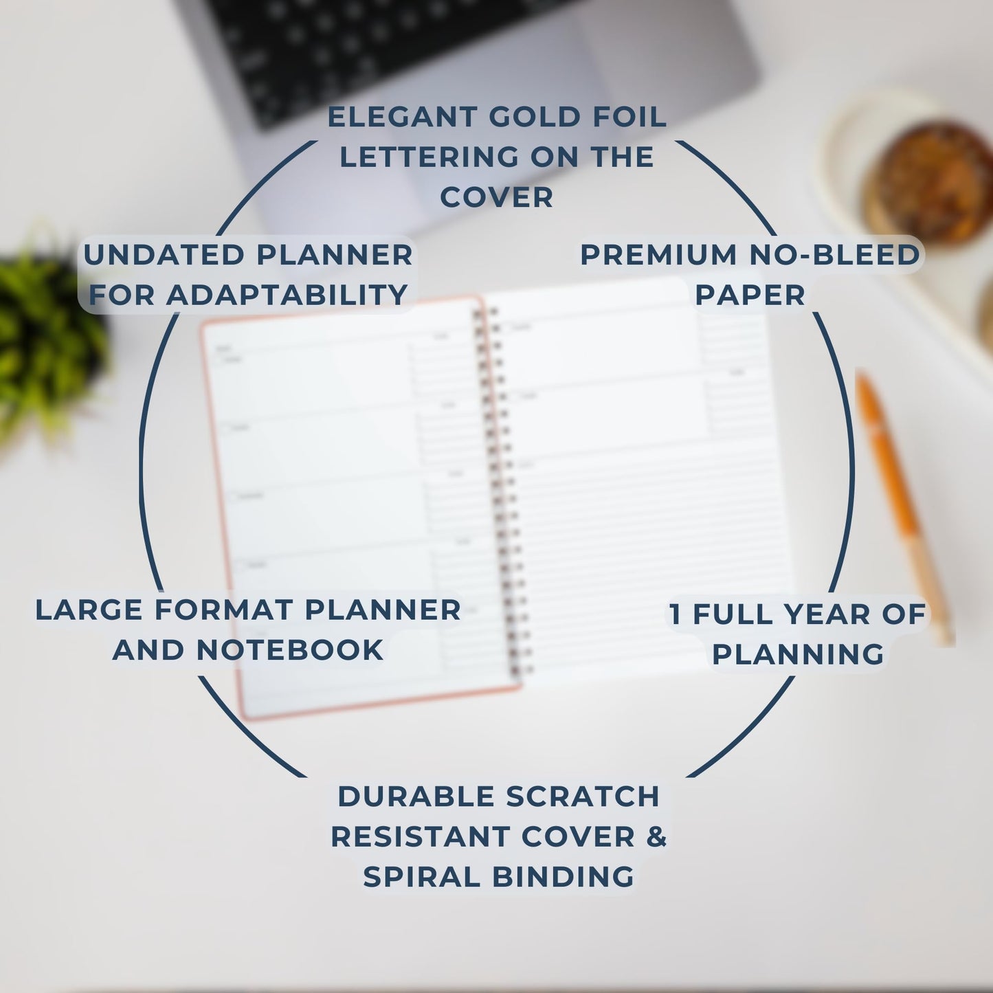 Merely Home | Undated Yearly, Daily, Weekly, Monthly Planner | 8.25" x 11.75" | To Do List Notebook for Work | Simple Design | Multiple Layouts | Academic Planner and Organizer Notebook (Navy, Yearly Planner - Portrait)