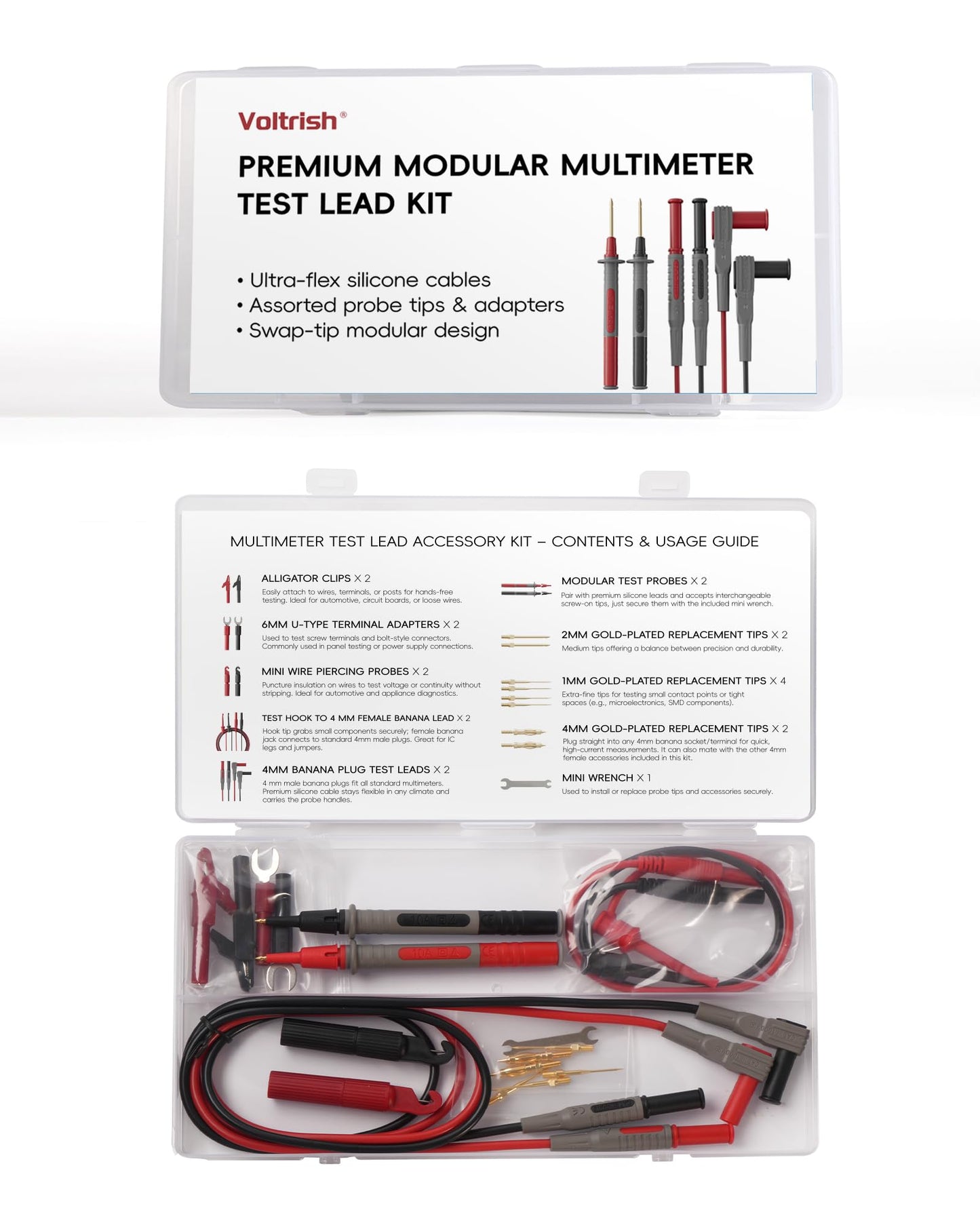25-Piece Silicone Multimeter Test Lead & Back Probe Kit - Premium Modular Volt Meter Probes with Alligator Clips, 40 in Leads for Automotive Multi Meter Digital & Ohm Meter