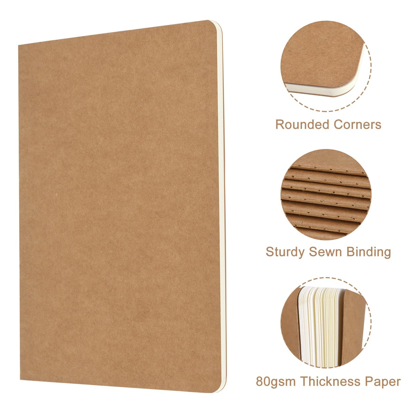 ZCZN 100 Pack A5 Kraft Notebooks Bulk, 8.15x5.5 Inches Lined Paper Journaling Notebooks, Notebooks for Work, Composition Notebooks for School, Journal Notebooks for Office, 60 Pages