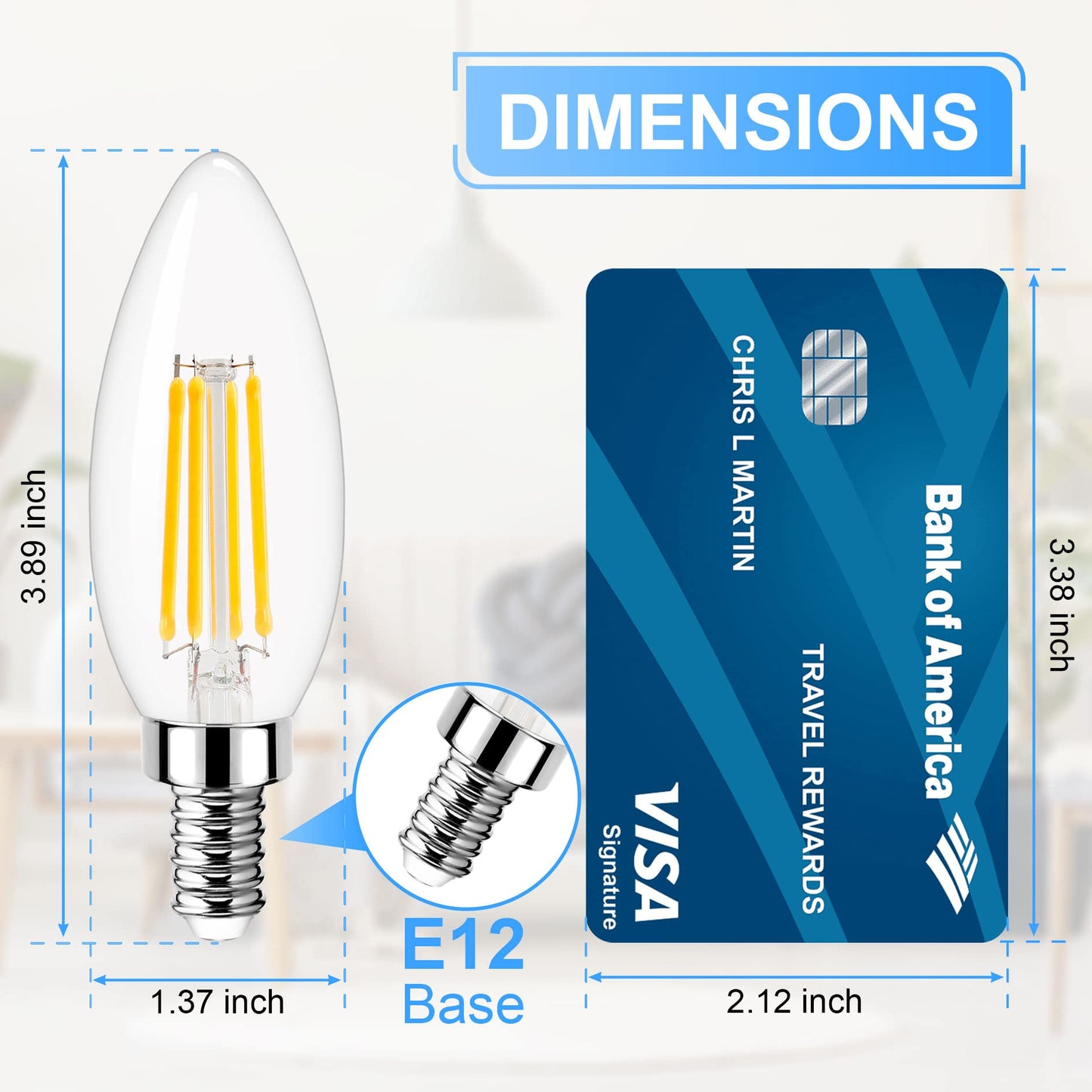 GOLSPARK Dimmable E12 LED Bulb 40W Equivalent, 4000K Natural Daylight Candelabra LED Light Bulbs 4W, 400LM, CRI 85+, Type B Bulb, Clear Filament Candle Light Bulbs for Chandelier Ceiling Fan, 6 Pack