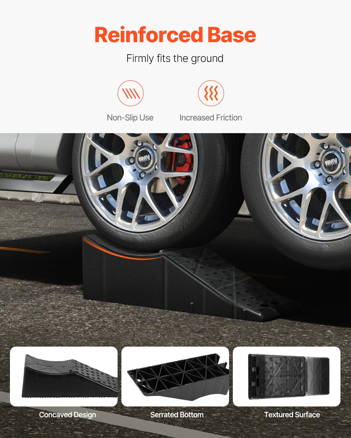VEVOR 1Piece Vehicle Ramp 20000 lbs/9 Ton Capacity Car Service Ramp, Effortlessly Lift 5.5" High, Durable Nonslip & Portable, for Routine Tire Replacement Repairs, Work with Tandem Wheel Vehicles
